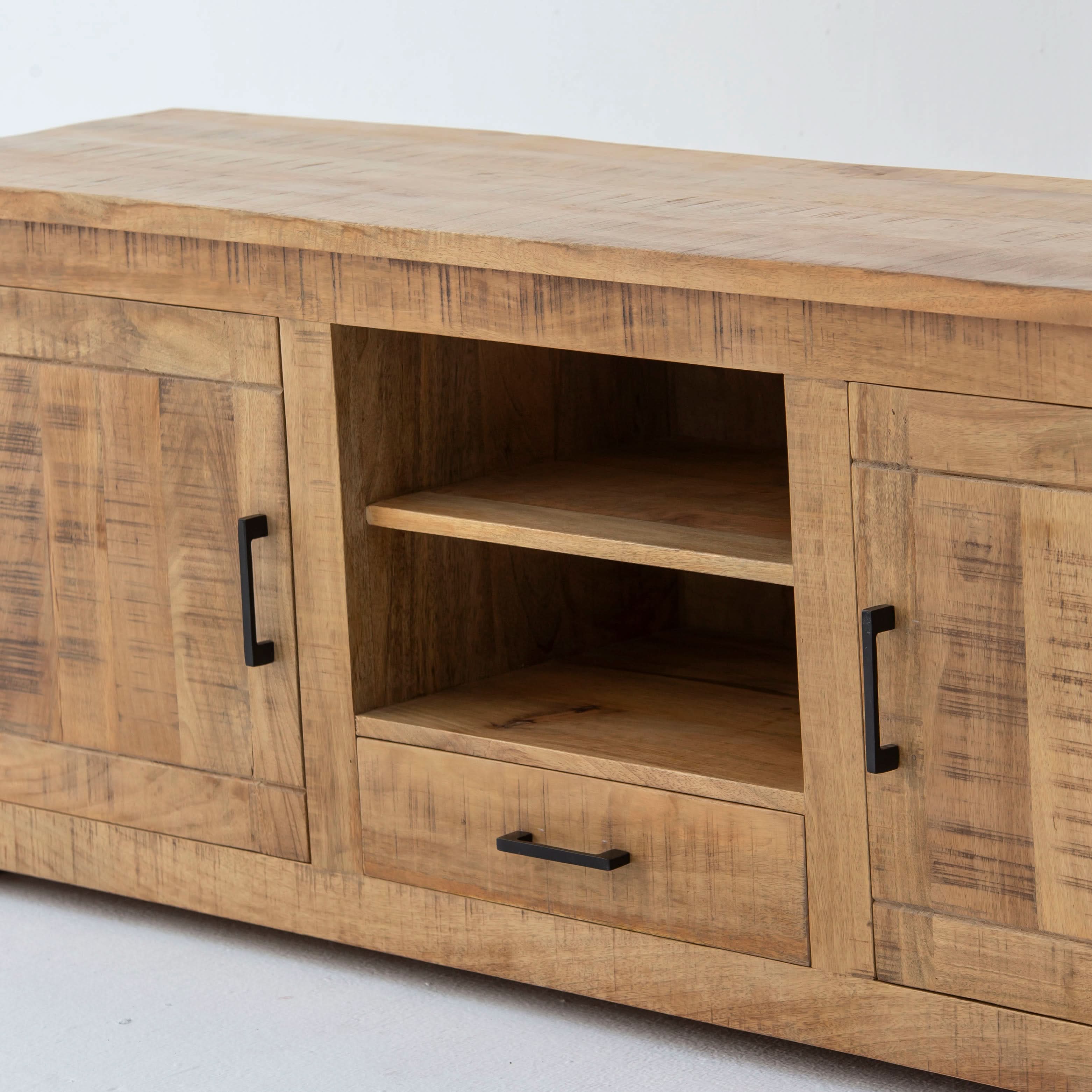 MANGOEDGE WOODEN TWO DOOR ONE DRAWER TV STAND - Art and craft furniture