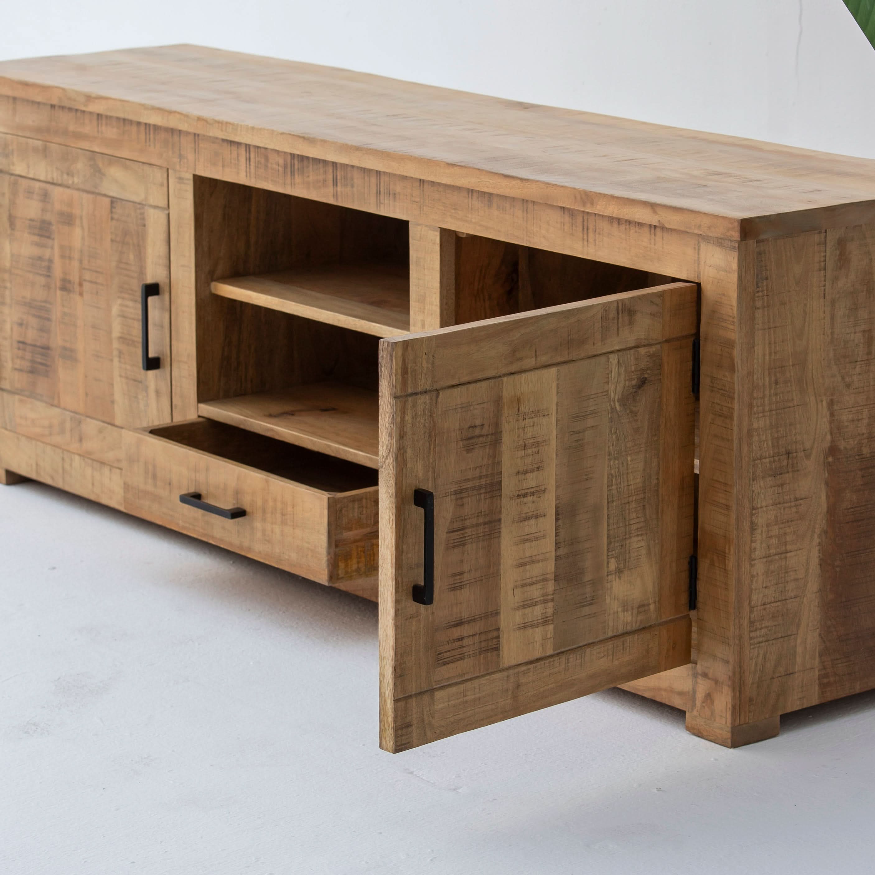 MANGOEDGE WOODEN TWO DOOR ONE DRAWER TV STAND - Art and craft furniture