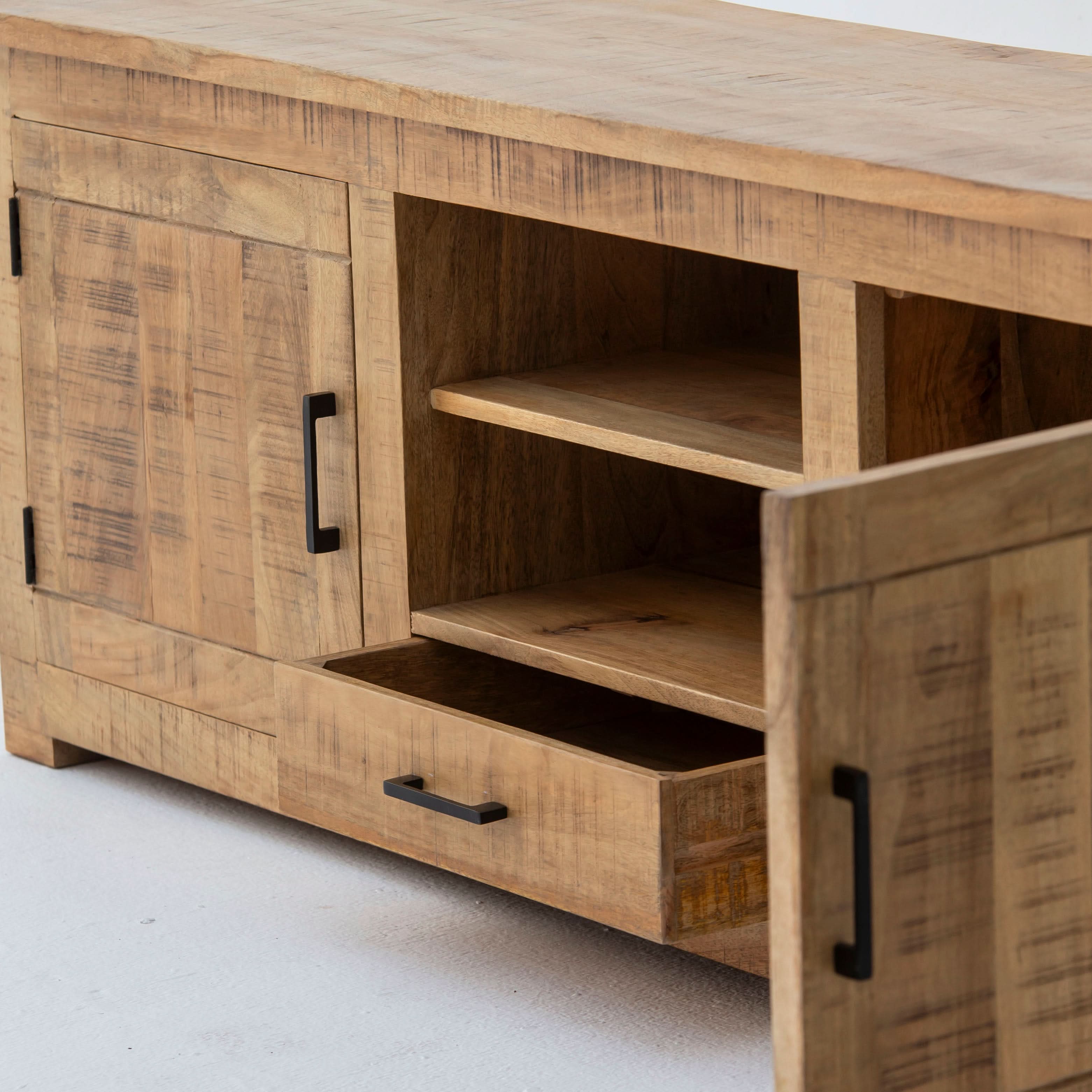 MANGOEDGE WOODEN TWO DOOR ONE DRAWER TV STAND - Art and craft furniture