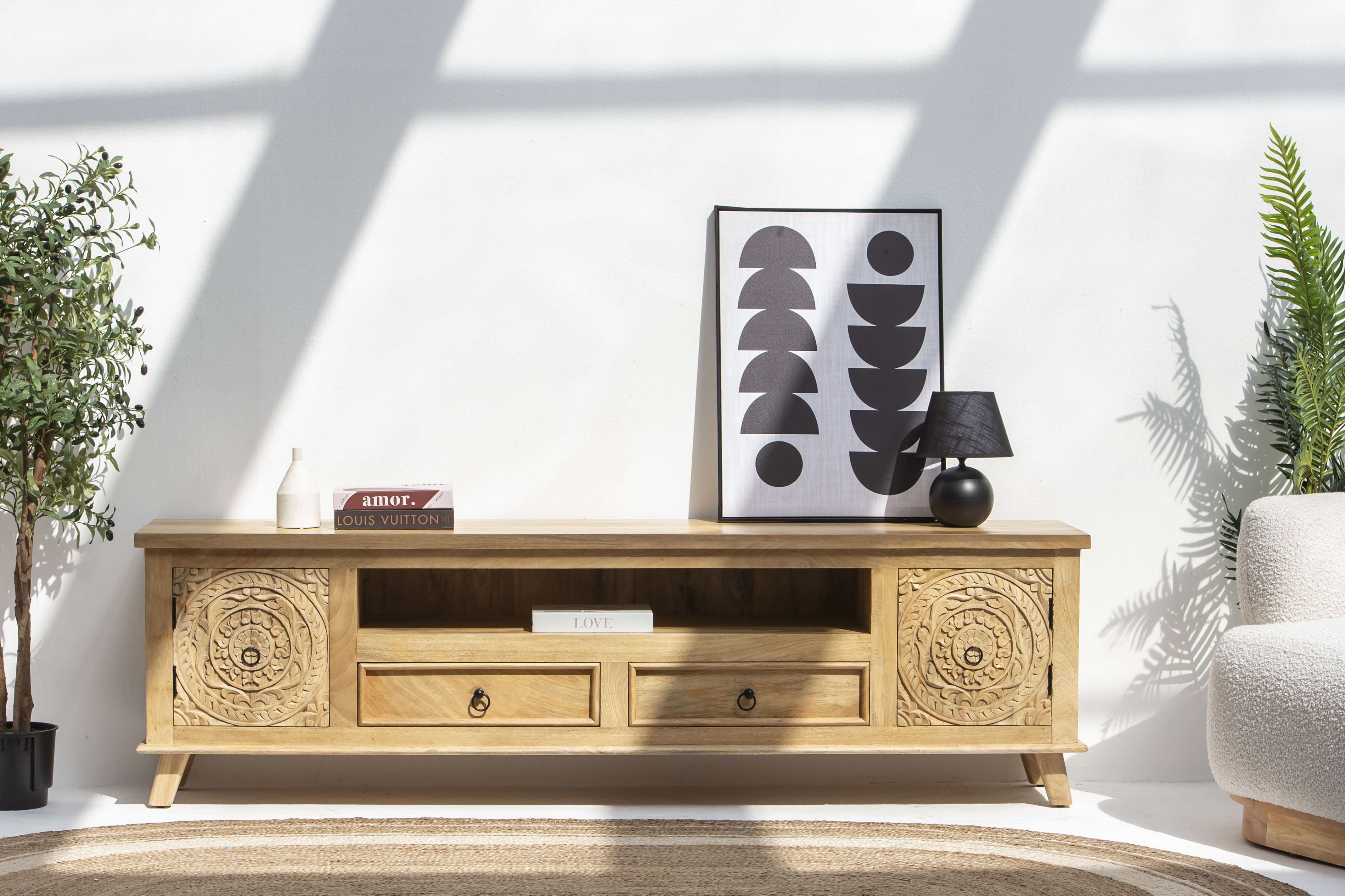 CARVA CARVING WOODEN TV STAND - Art and craft furniture