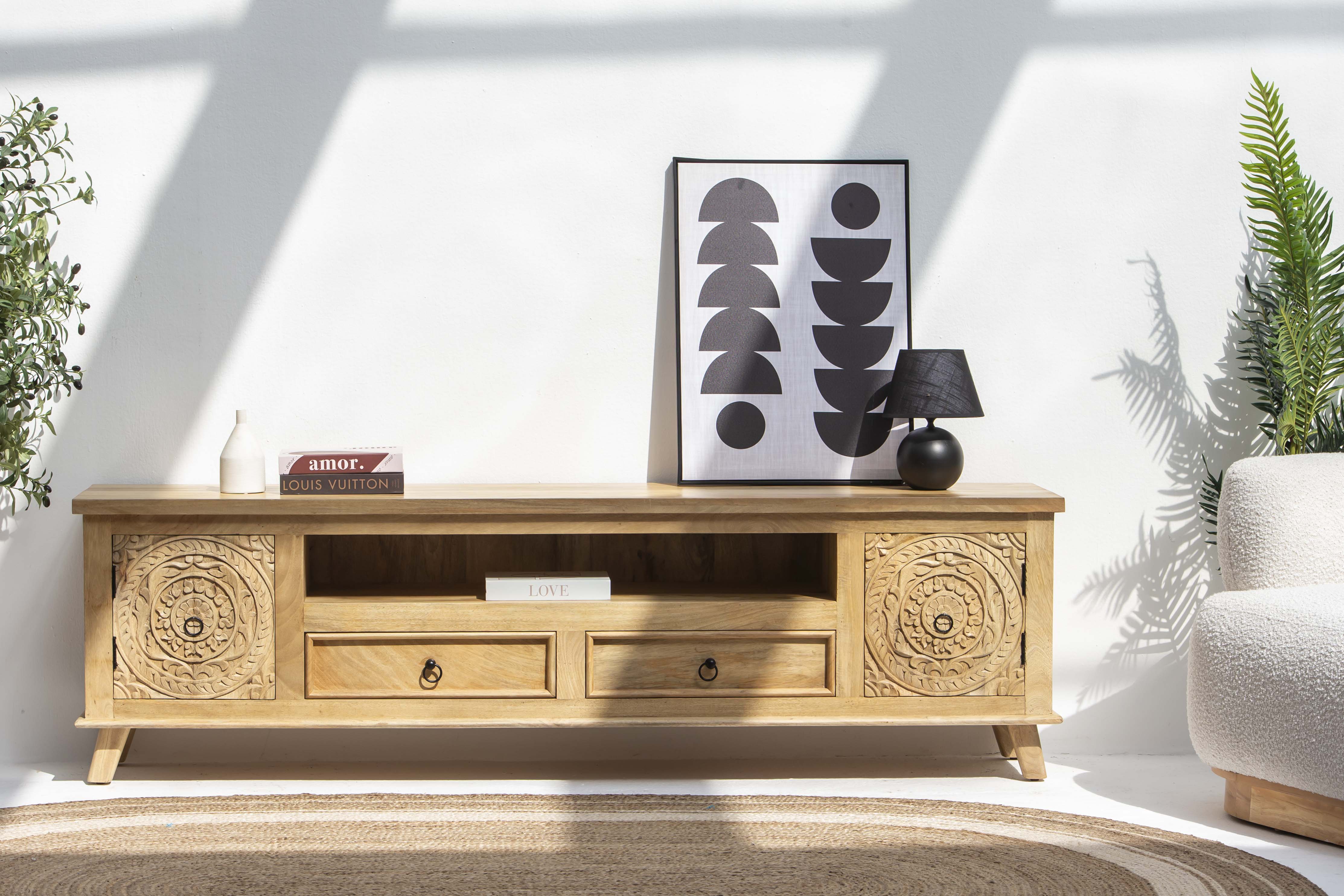 CARVA CARVING WOODEN TV STAND - Art and craft furniture