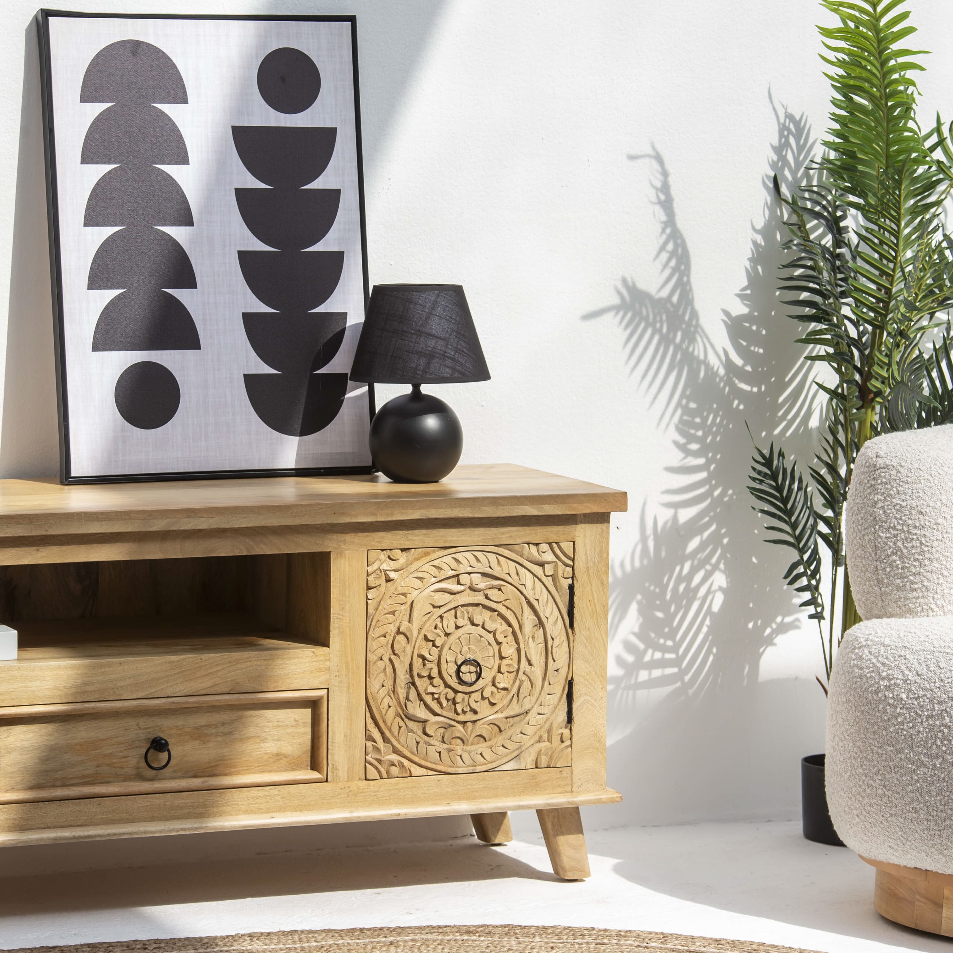 CARVA CARVING WOODEN TV STAND - Art and craft furniture