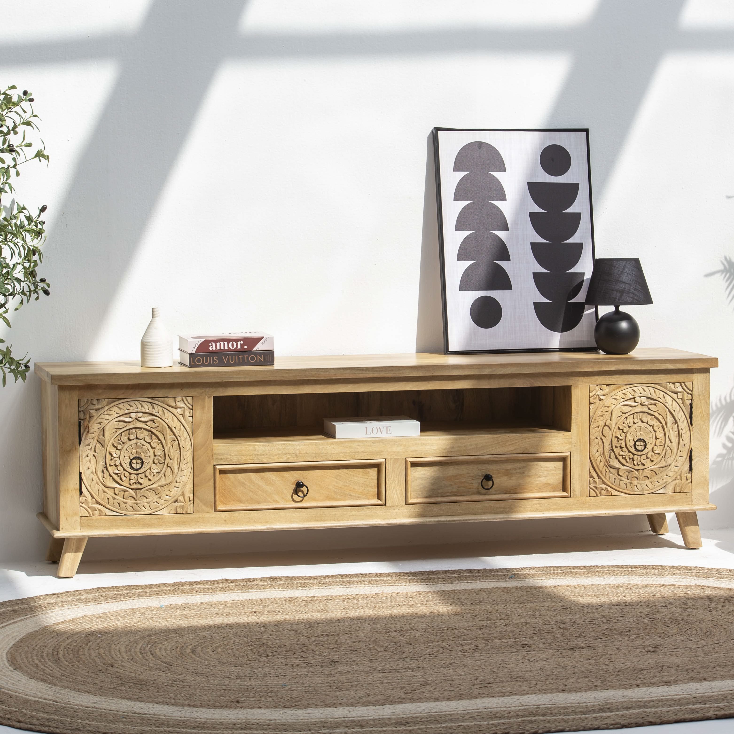 CARVA CARVING WOODEN TV STAND - Art and craft furniture