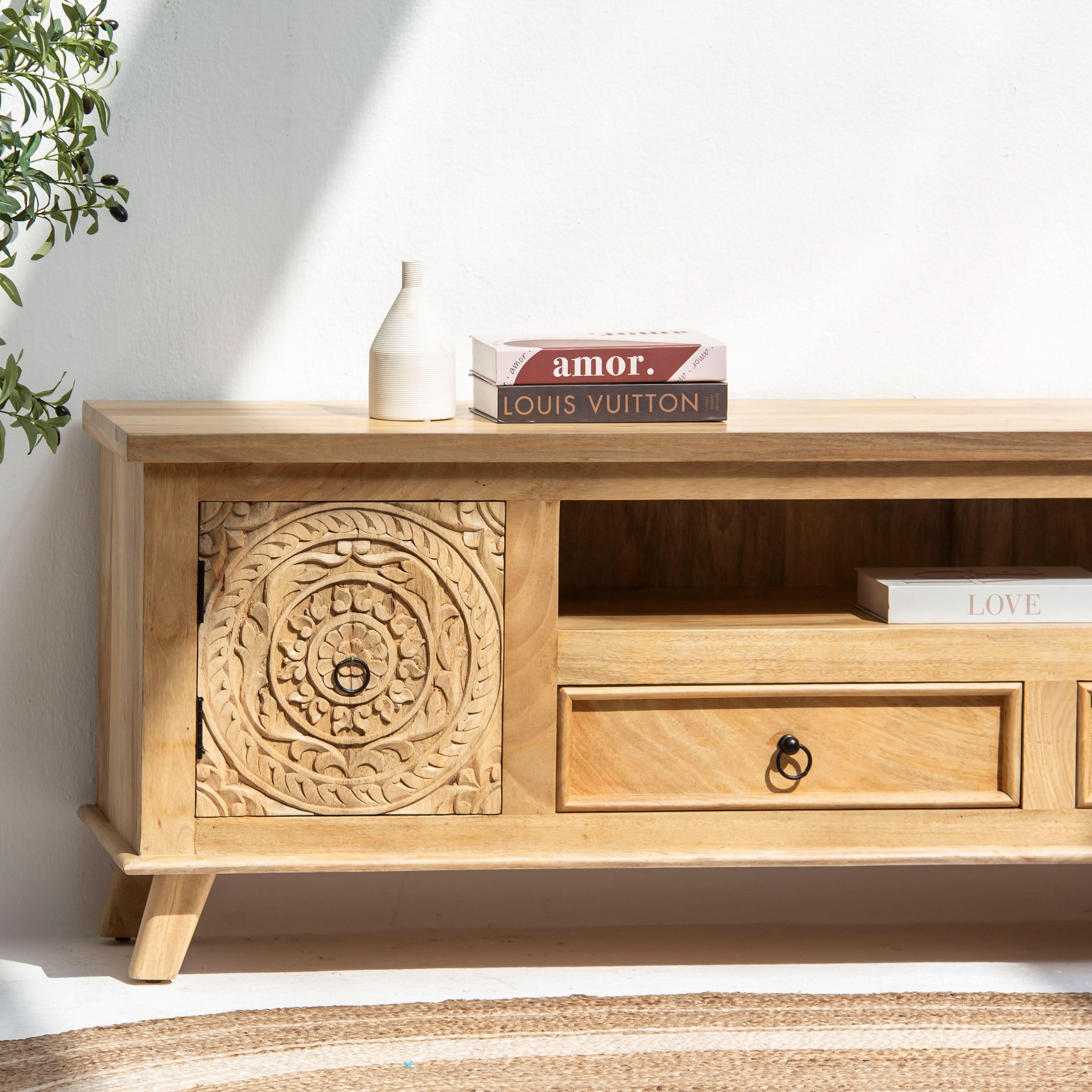 CARVA CARVING WOODEN TV STAND - Art and craft furniture