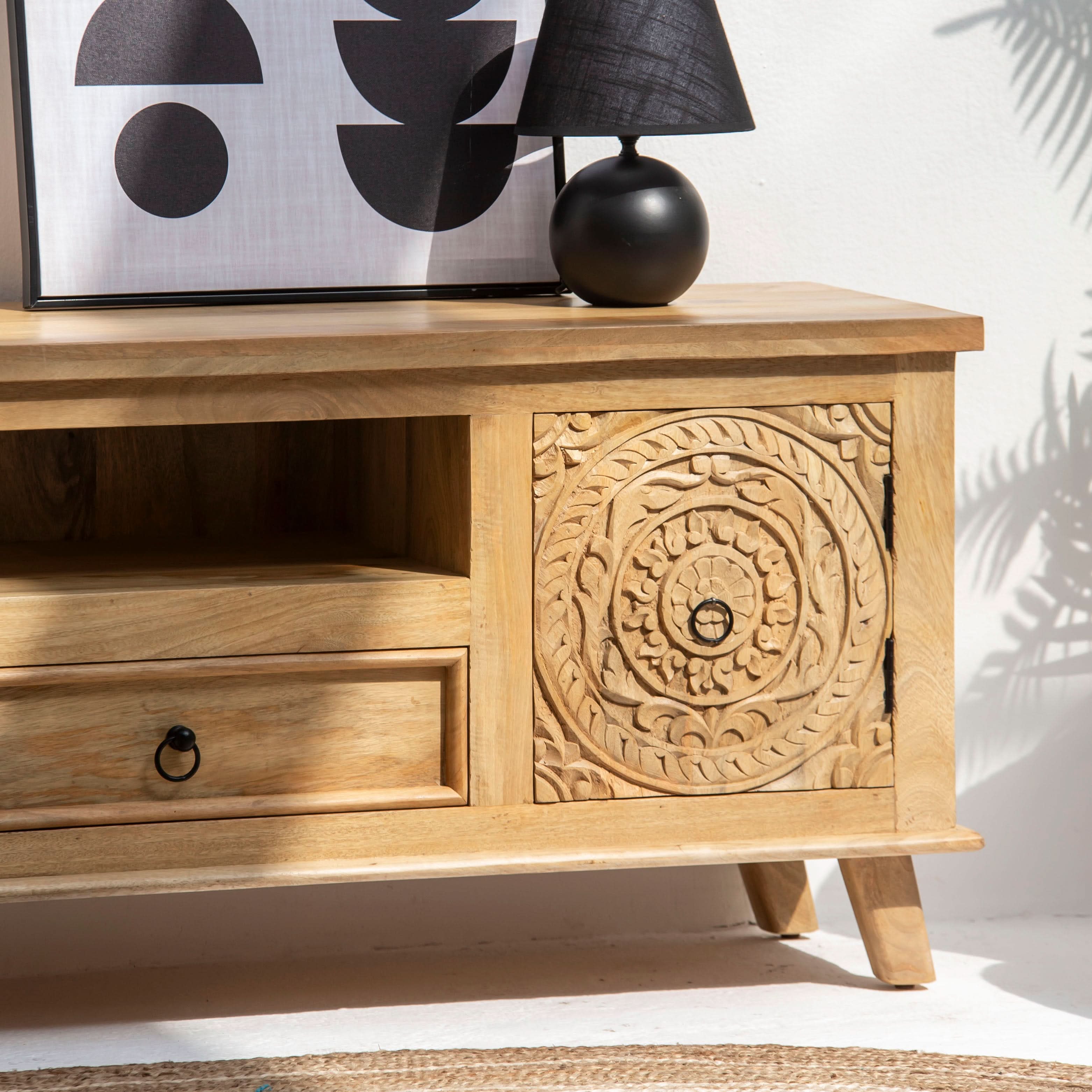 CARVA CARVING WOODEN TV STAND - Art and craft furniture