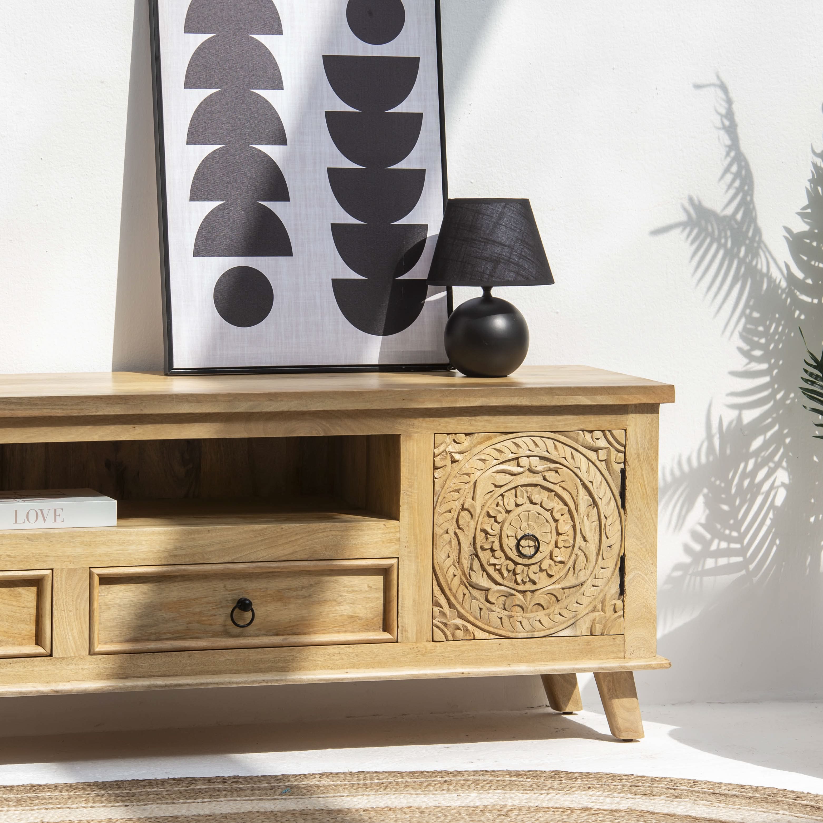 CARVA CARVING WOODEN TV STAND - Art and craft furniture