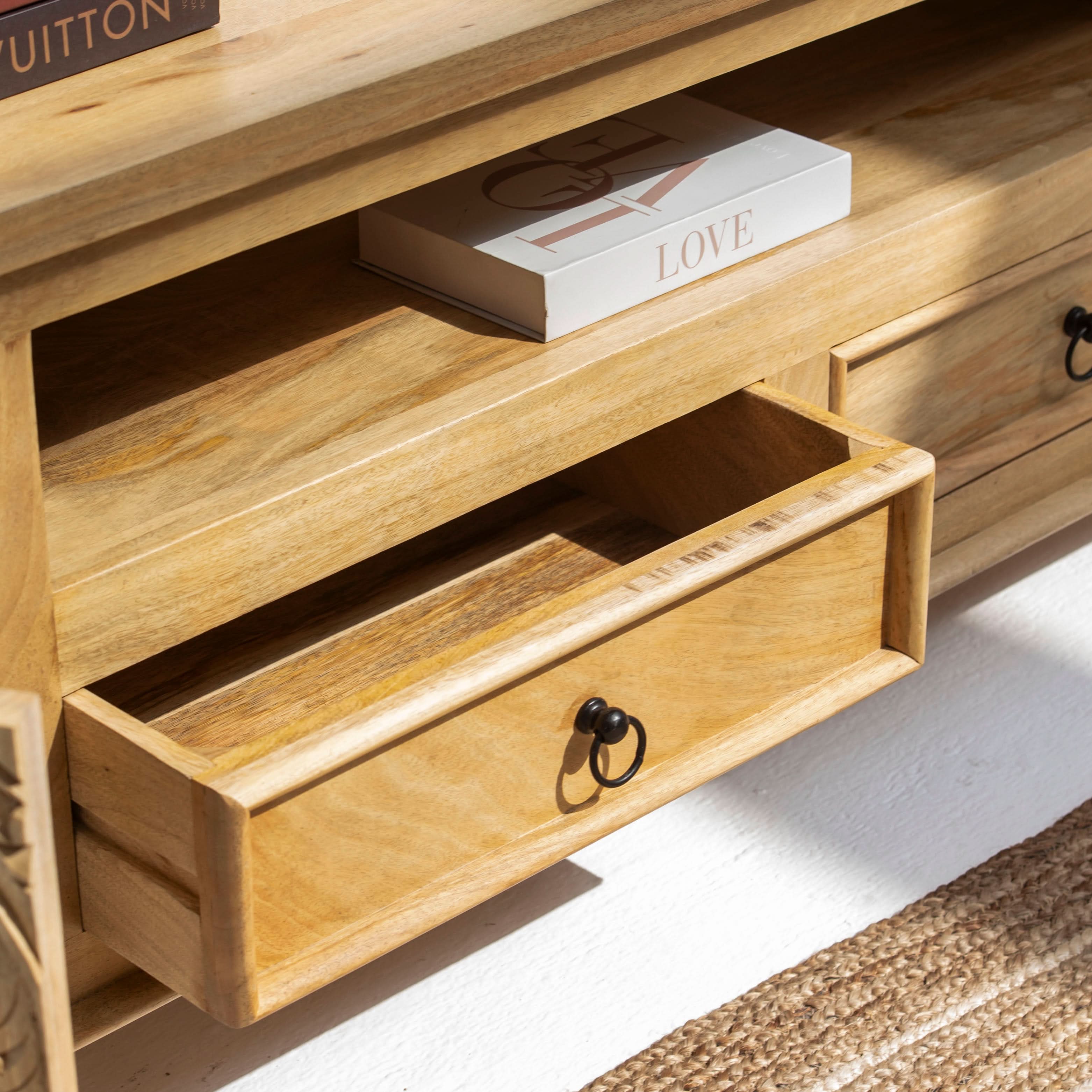 CARVA CARVING WOODEN TV STAND - Art and craft furniture