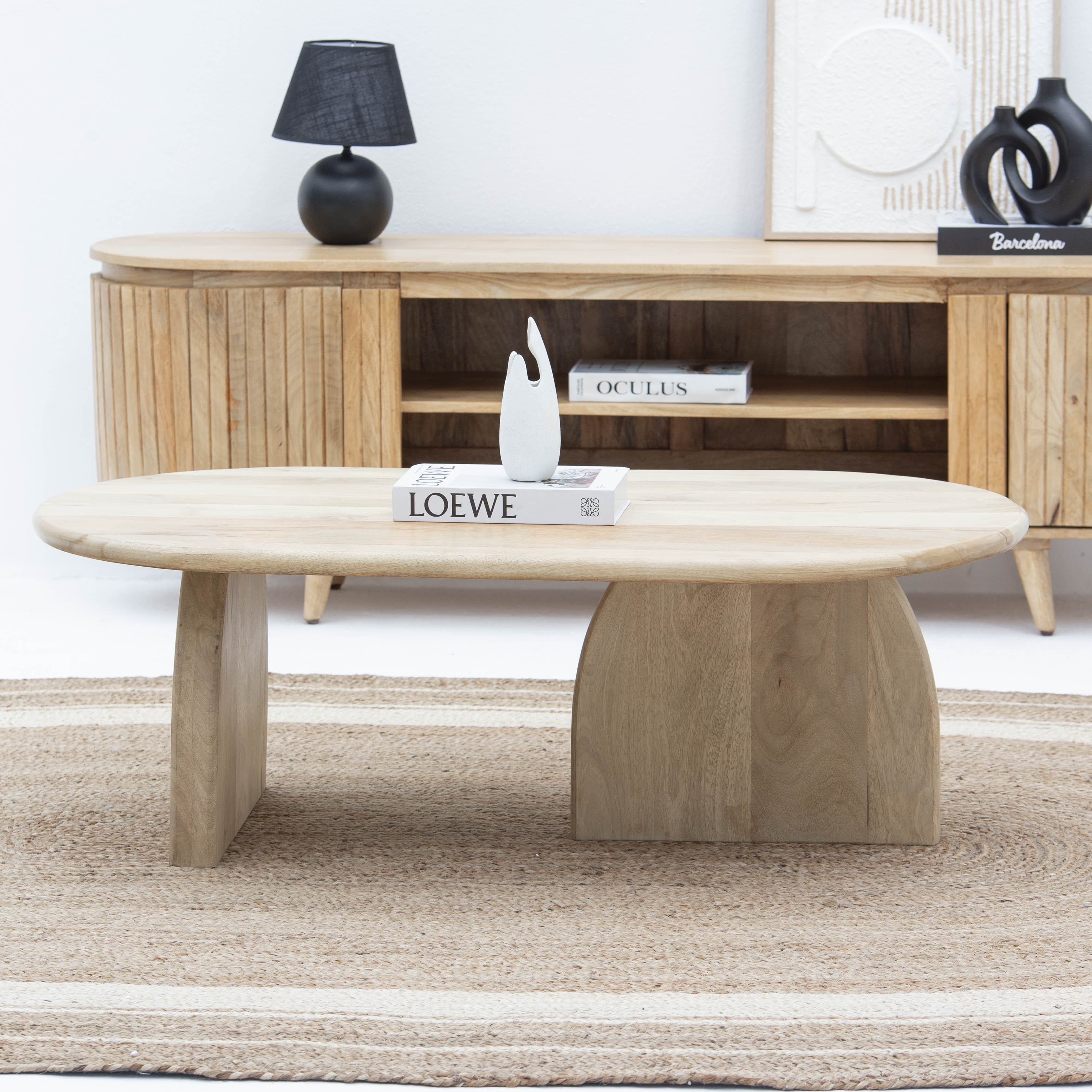 AUREVO WOODEN OVAL COFFEE TABLE - Art and craft furniture
