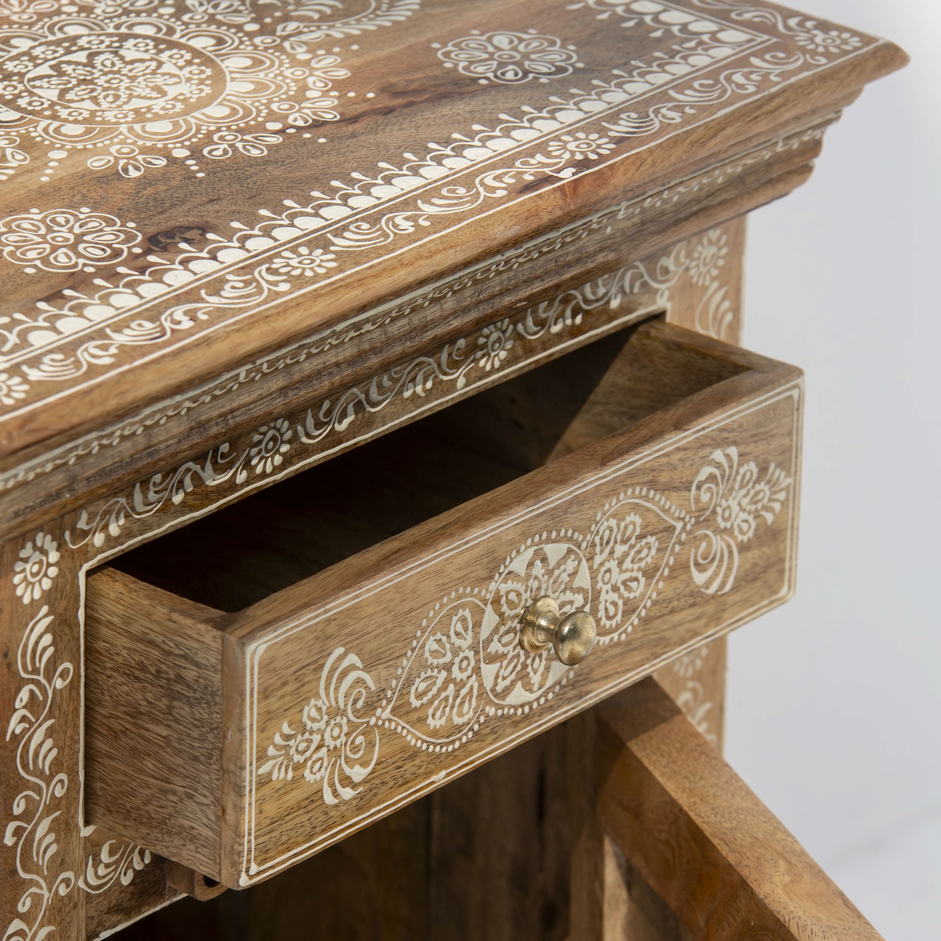 Hand painted Mango Wood Bed Side table - Art and craft furniture