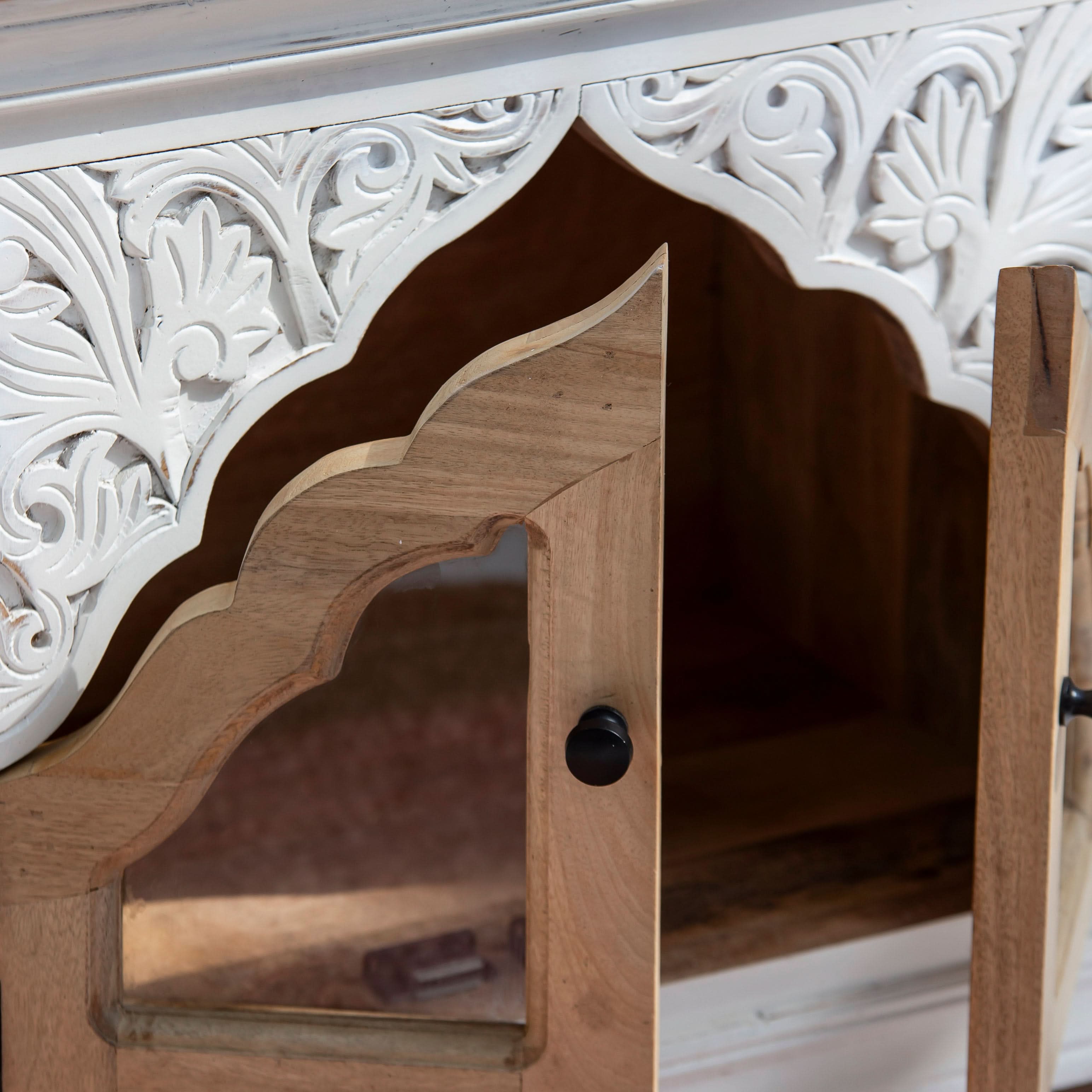 HAVELI WOODEN GLASS CARVING TV STAND - Art and craft furniture