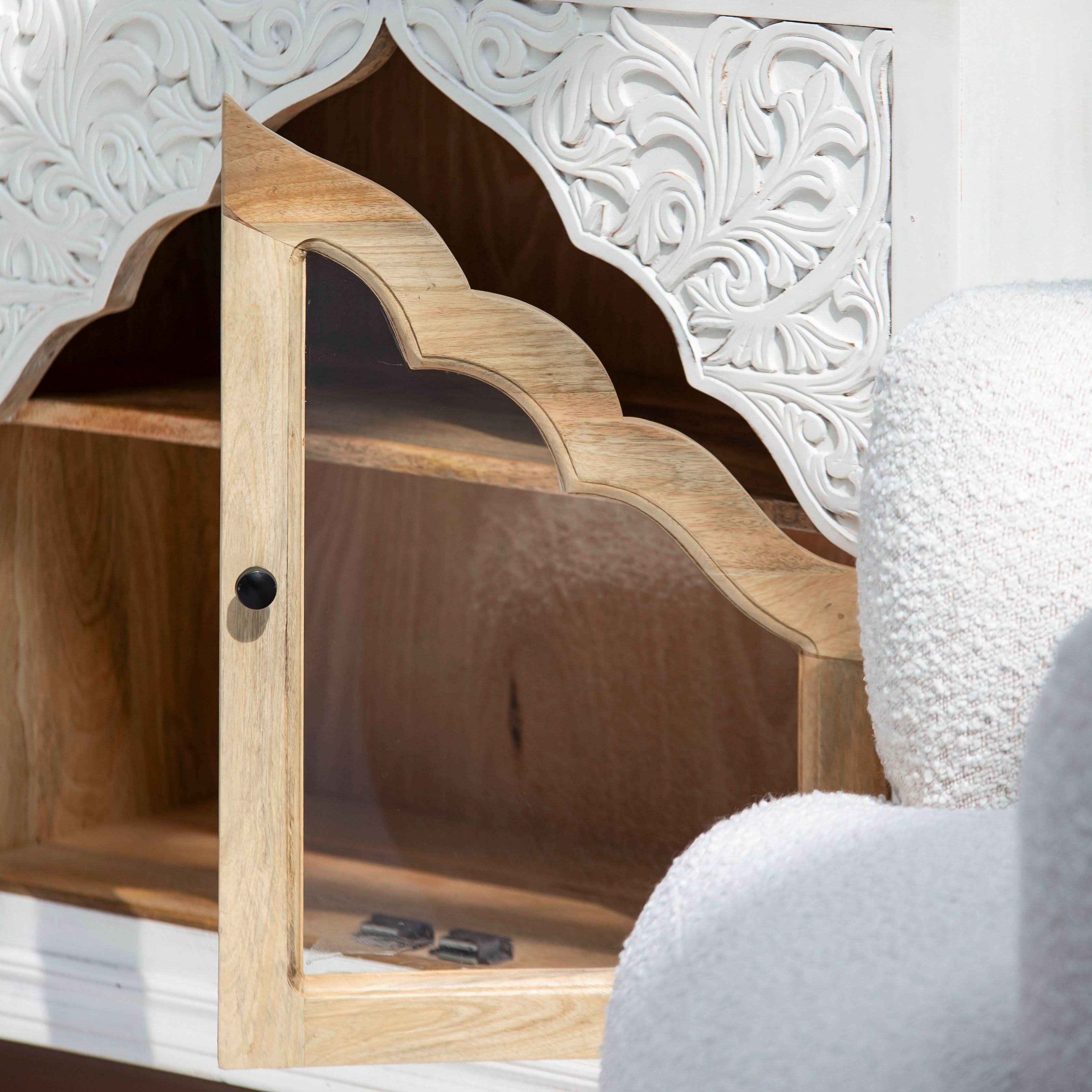 HAVELI WOODEN GLASS CARVING SIDEBOARD - Art and craft furniture