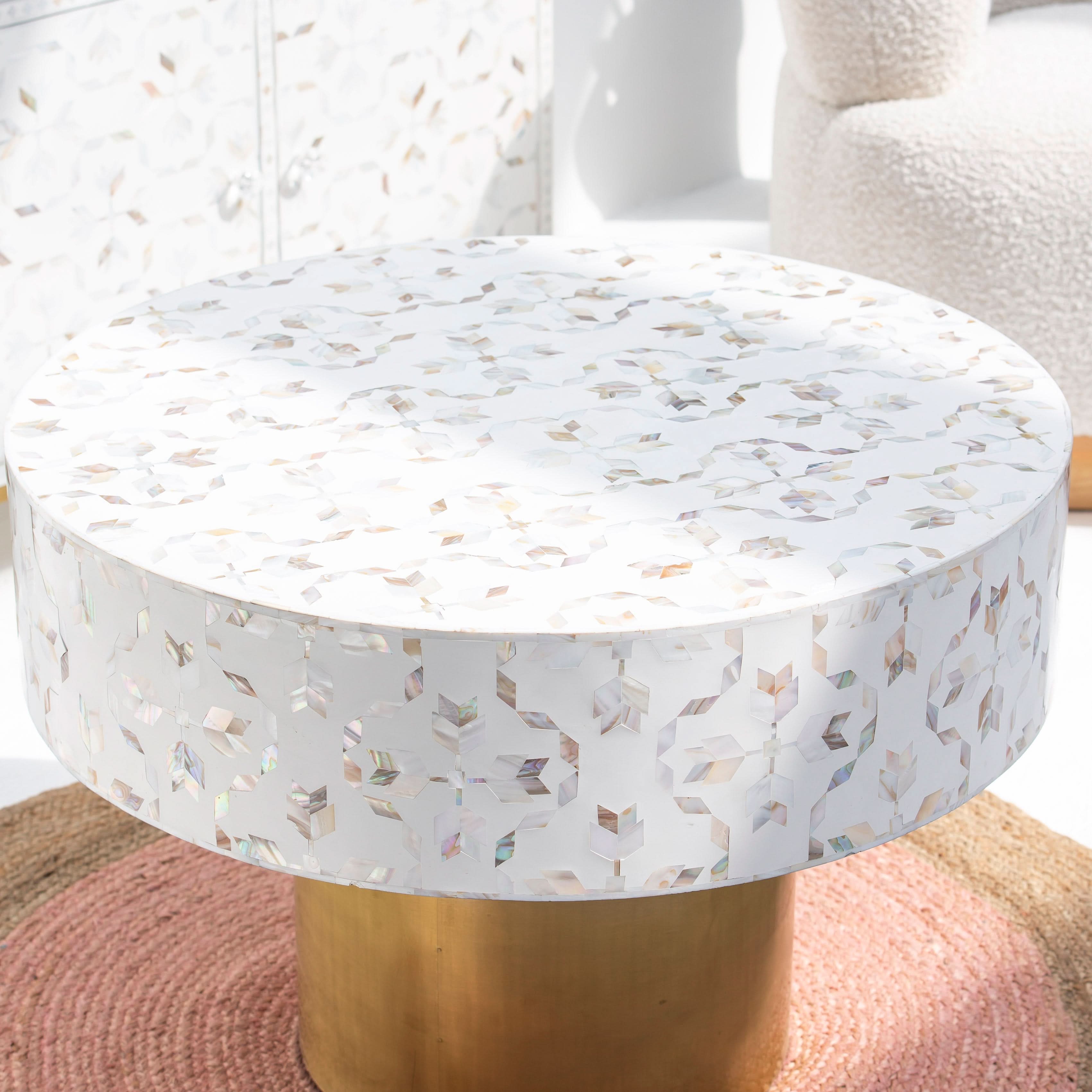 GEOMETRIC WHITE MOTHER OF PEARL ROUND COFFEE TABLE - Art and craft furniture