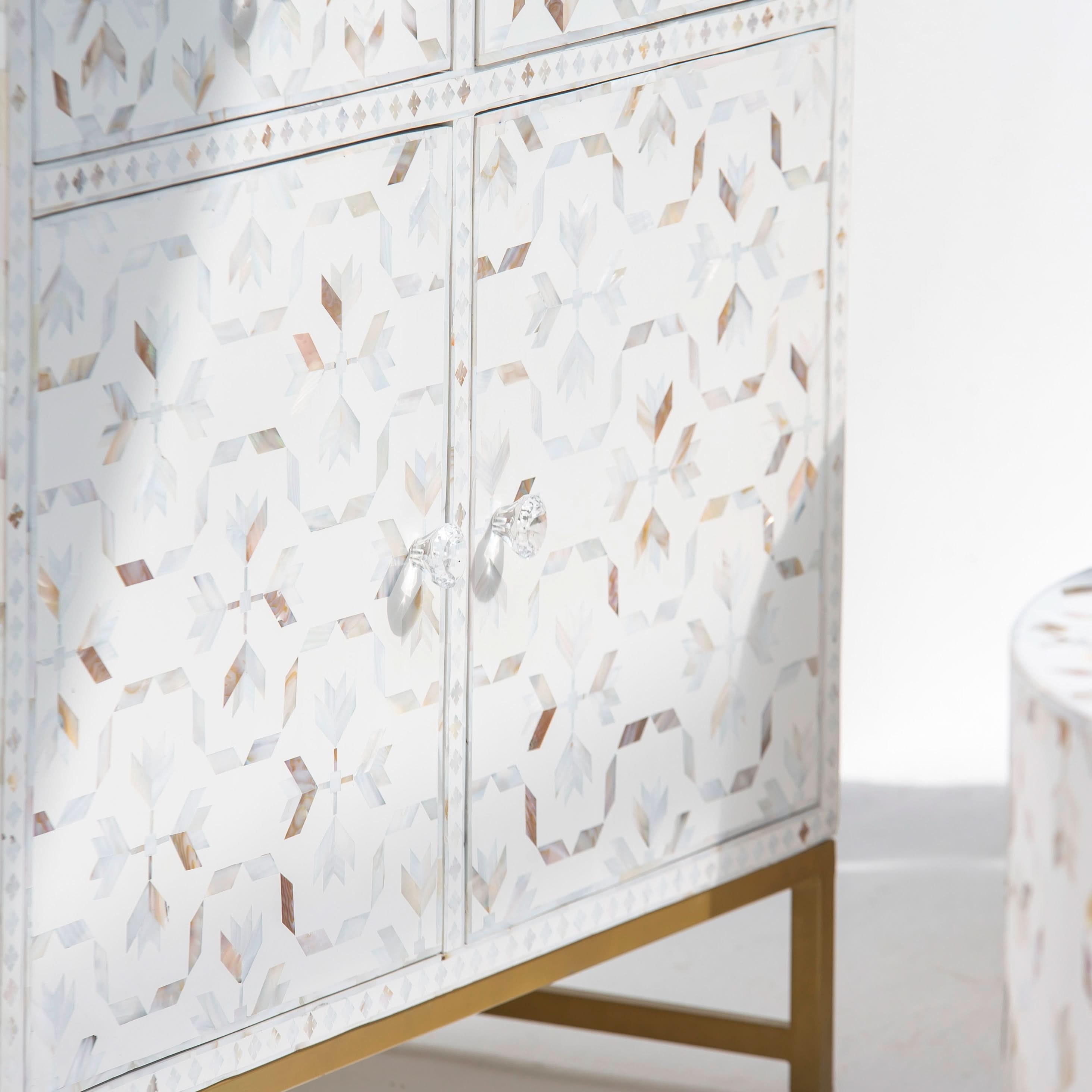 GEOMETRIC WHITE MOTHER OF PEARL SIDEBOARD - Art and craft furniture