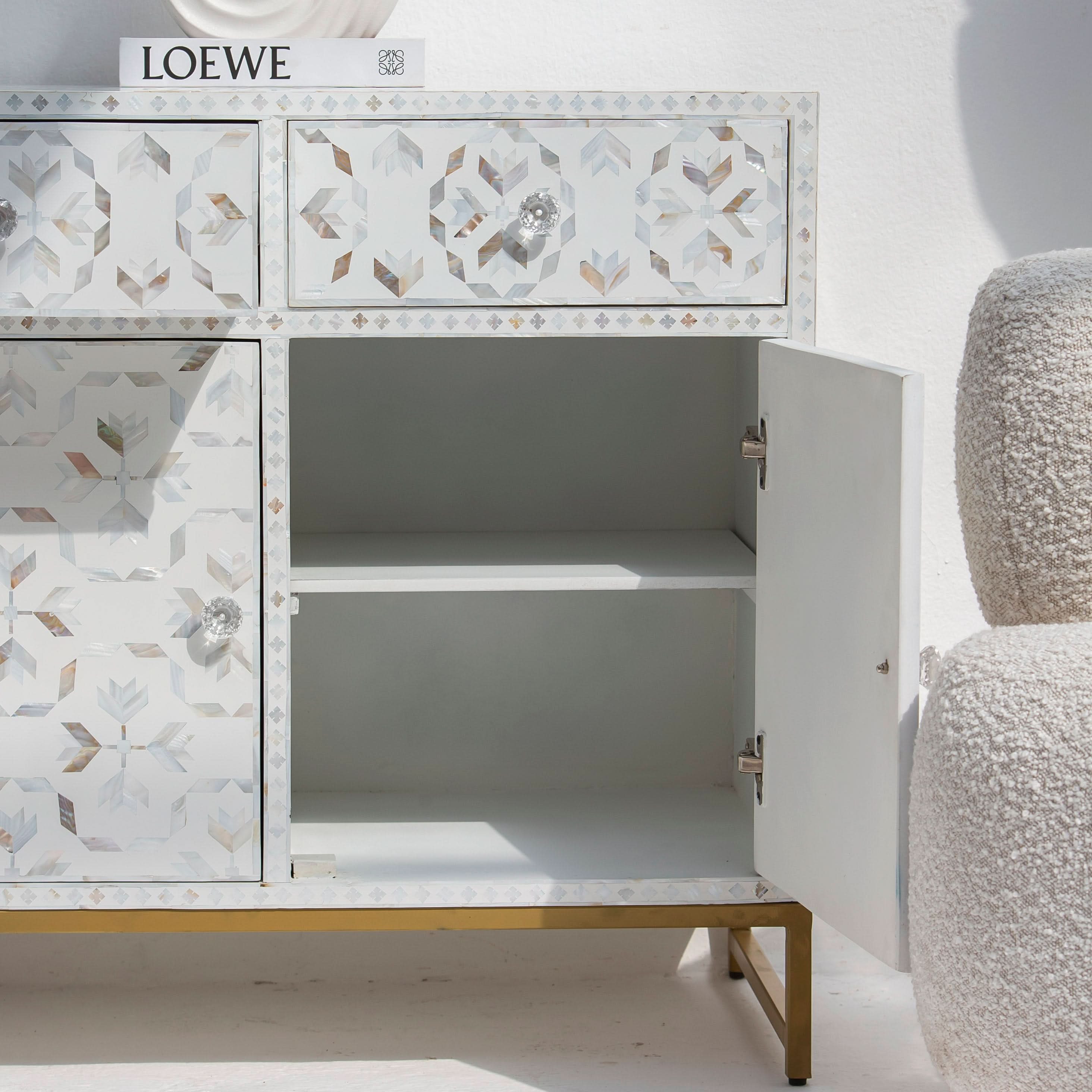 GEOMETRIC WHITE MOTHER OF PEARL SIDEBOARD - Art and craft furniture