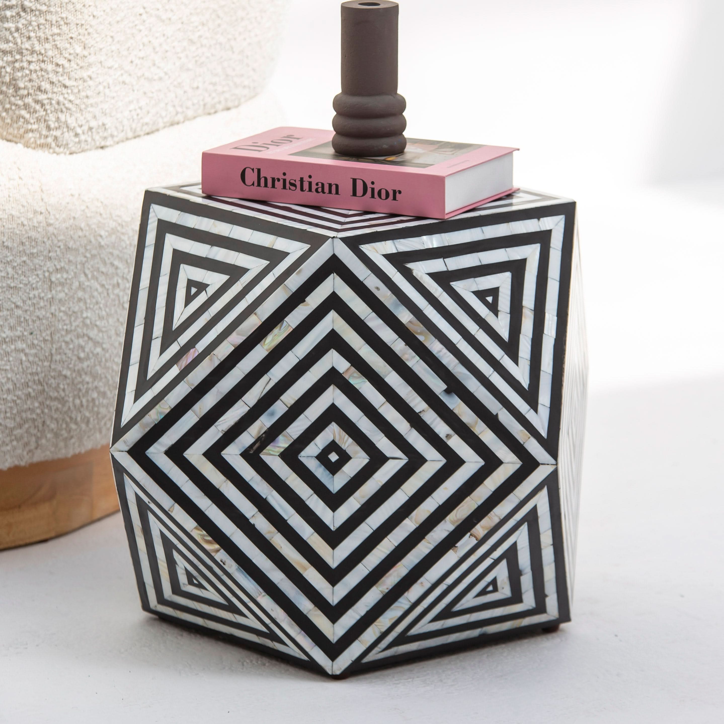 MOONLIT WHITE STRIP BLACK MOP DIAMOND STOOL - Art and craft furniture