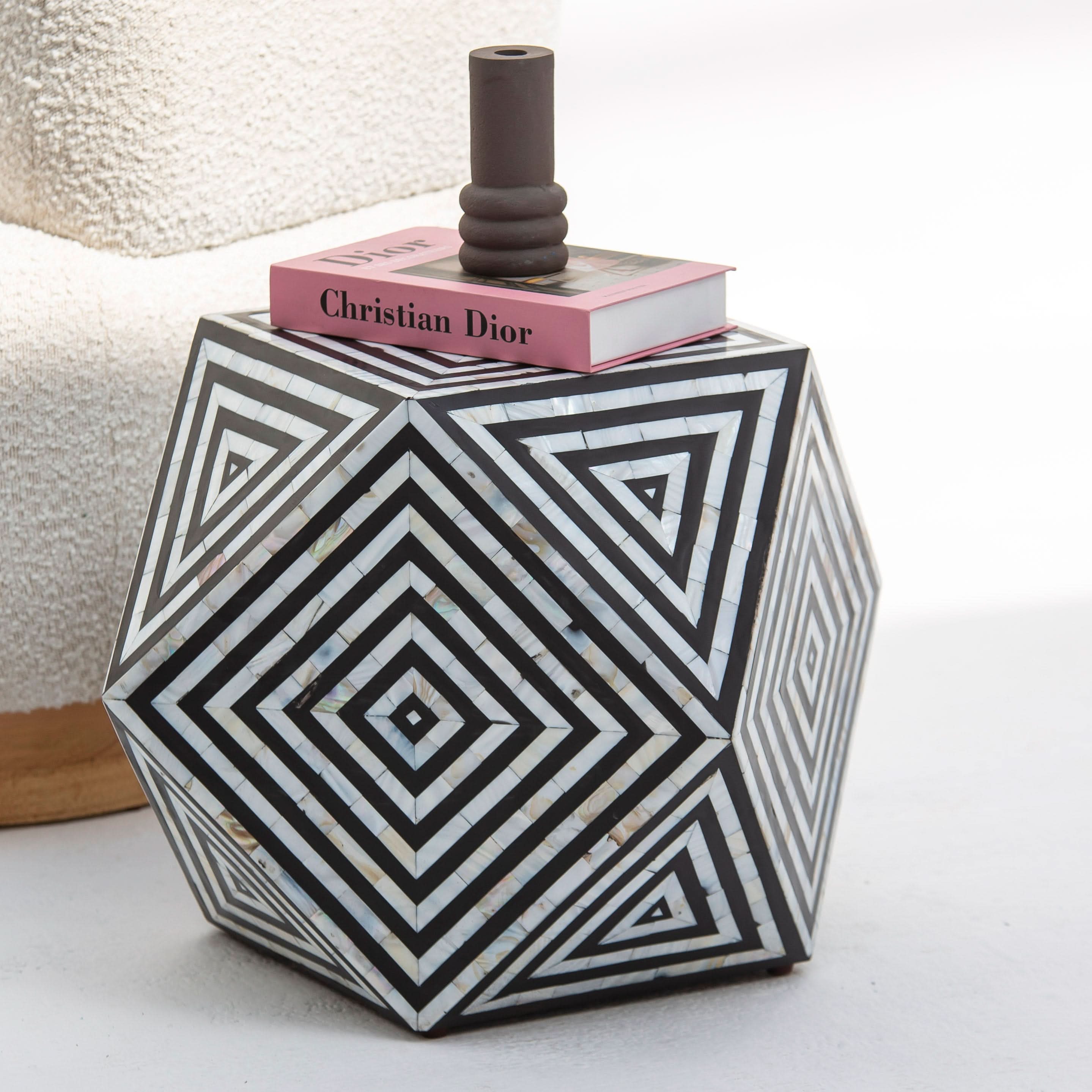 MOONLIT WHITE STRIP BLACK MOP DIAMOND STOOL - Art and craft furniture