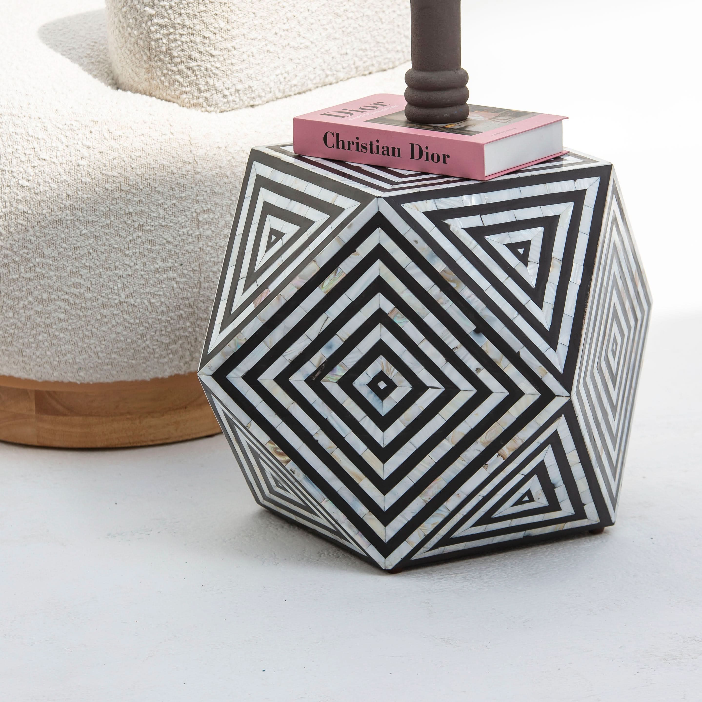 MOONLIT WHITE STRIP BLACK MOP DIAMOND STOOL - Art and craft furniture