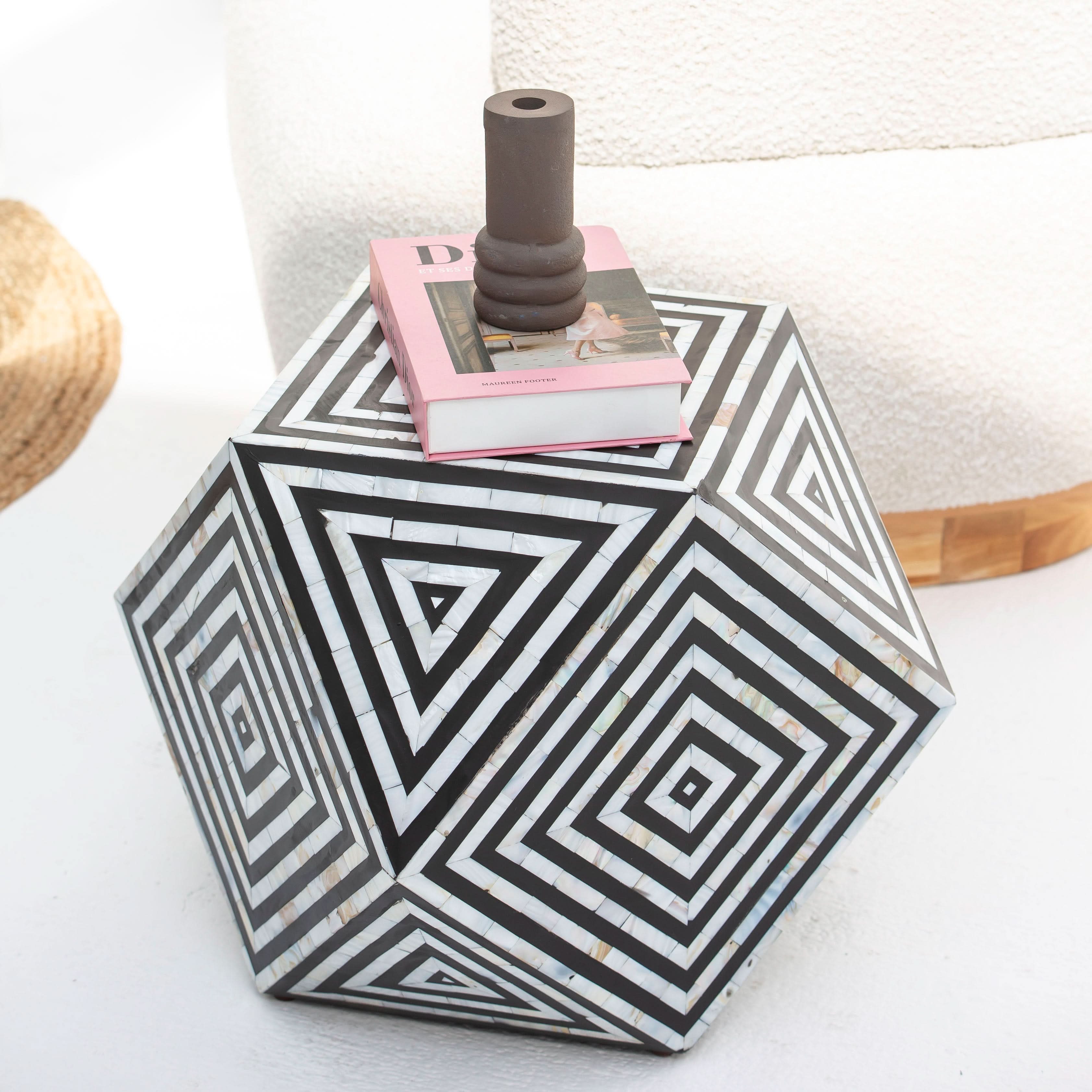 MOONLIT WHITE STRIP BLACK MOP DIAMOND STOOL - Art and craft furniture