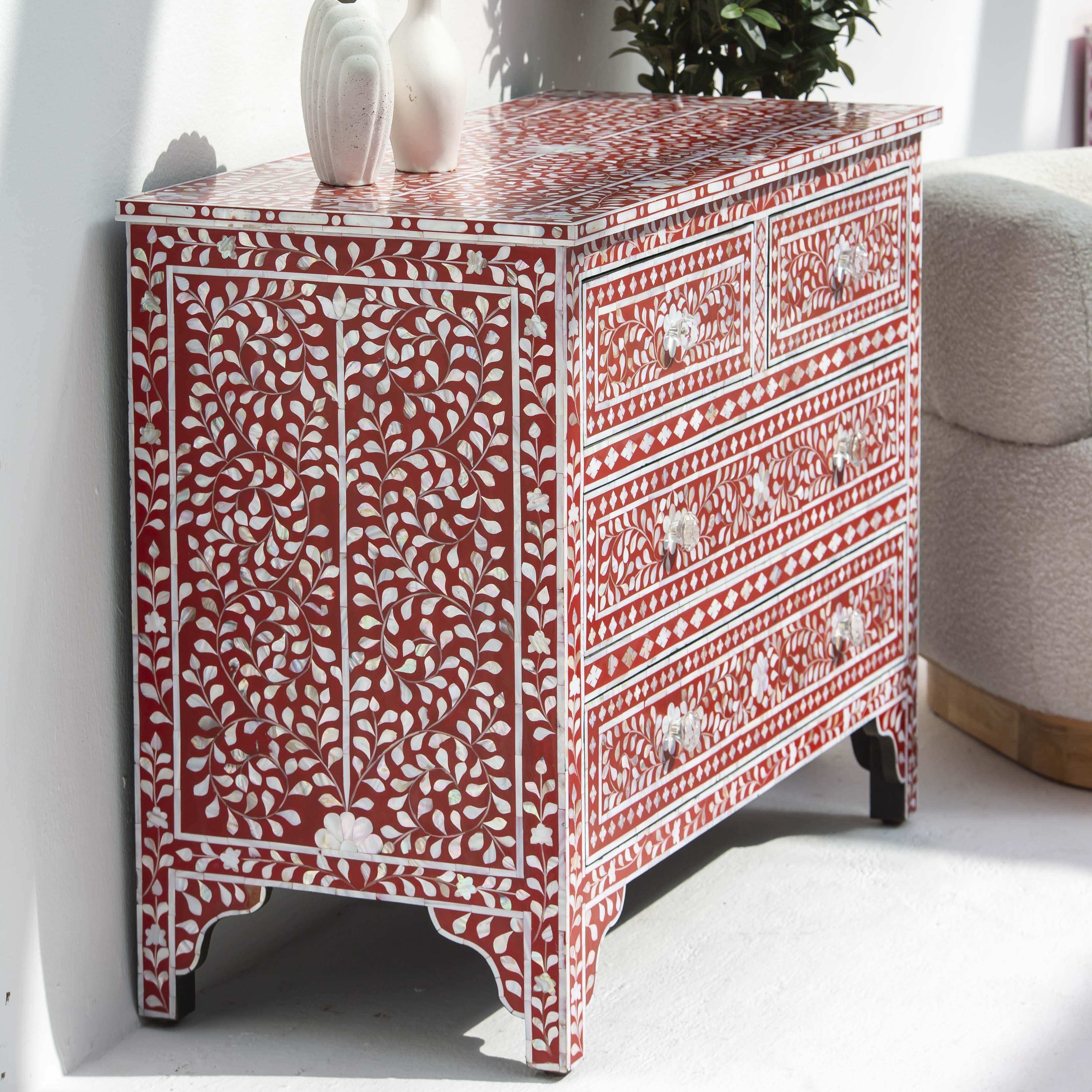 OCEAN-RED MOTHER OF PEARL CHEST OF DRAWER - Art and craft furniture