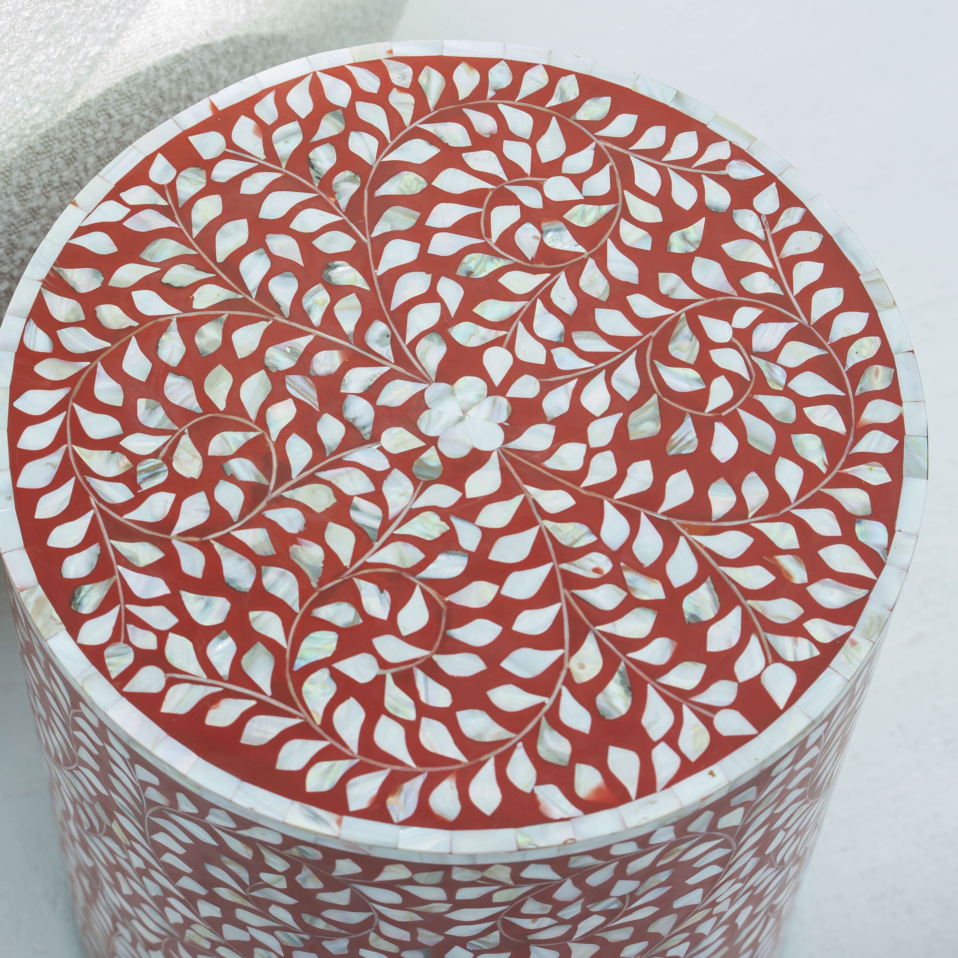 OCEAN-RED MOTHER OF PEARL ROUND SIDE TABLE - Art and craft furniture