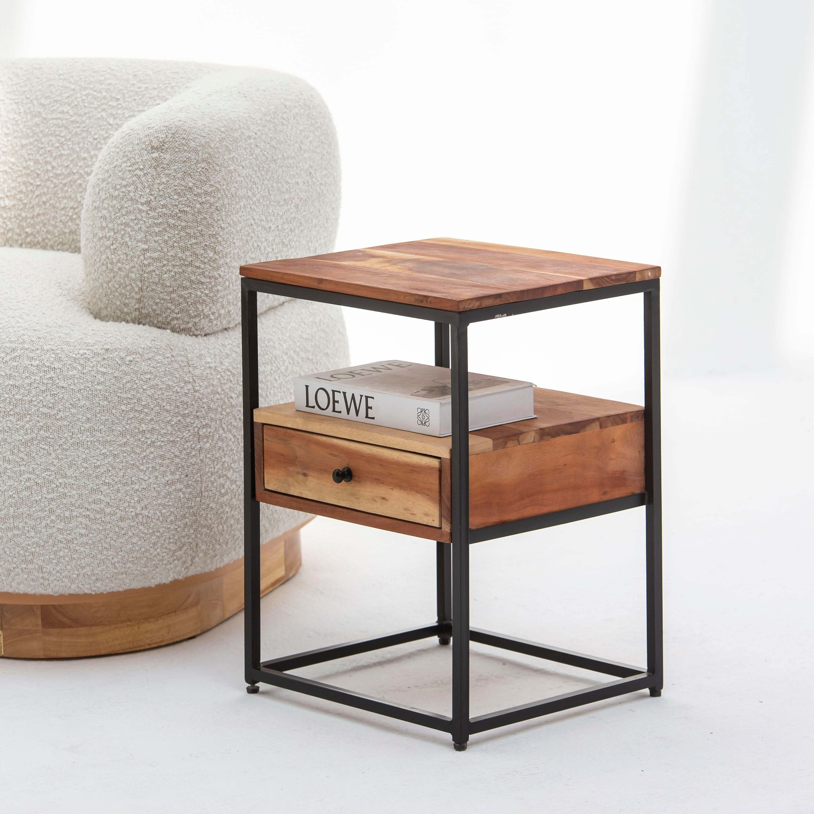 VILLENEUVE IRON ONE DRAWER NIGHTSTAND TABLE - Art and craft furniture
