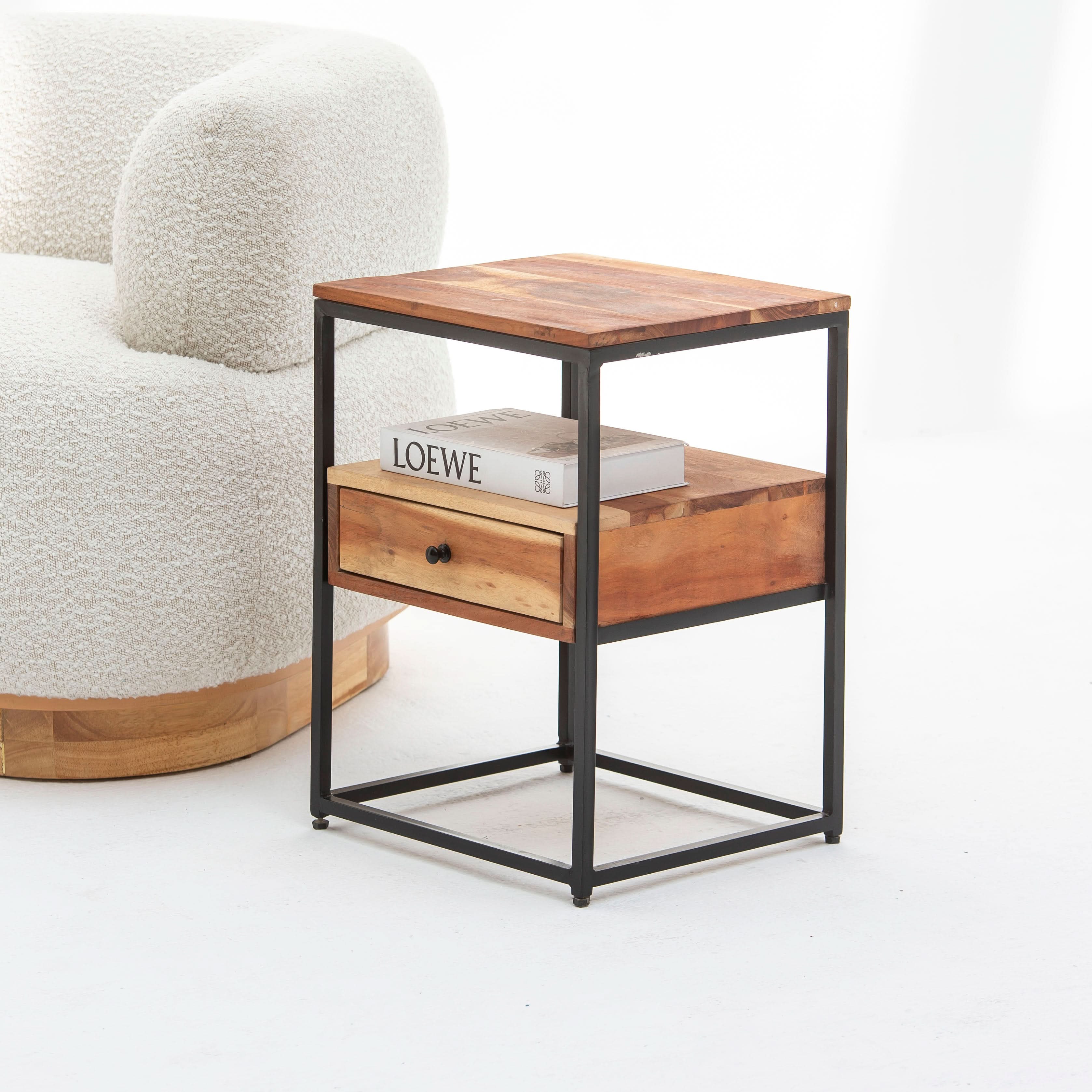 VILLENEUVE IRON ONE DRAWER NIGHTSTAND TABLE - Art and craft furniture