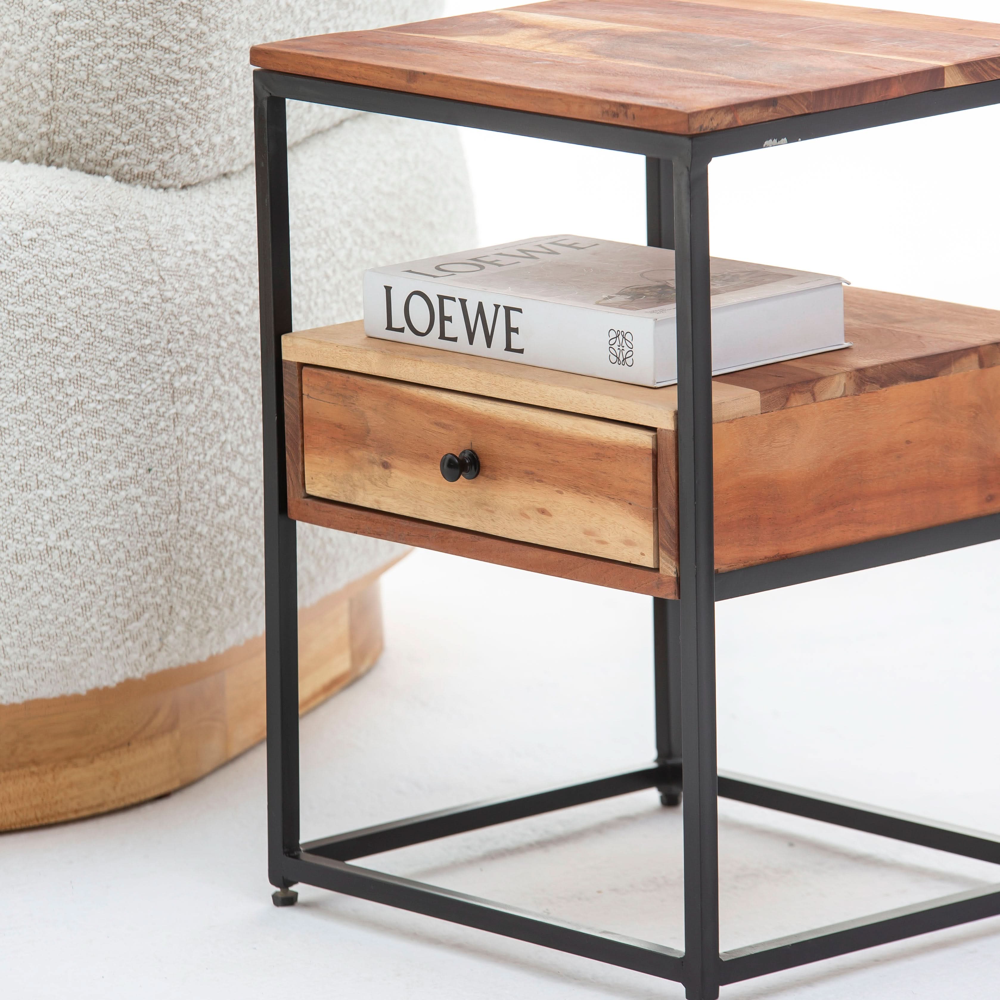 VILLENEUVE IRON ONE DRAWER NIGHTSTAND TABLE - Art and craft furniture