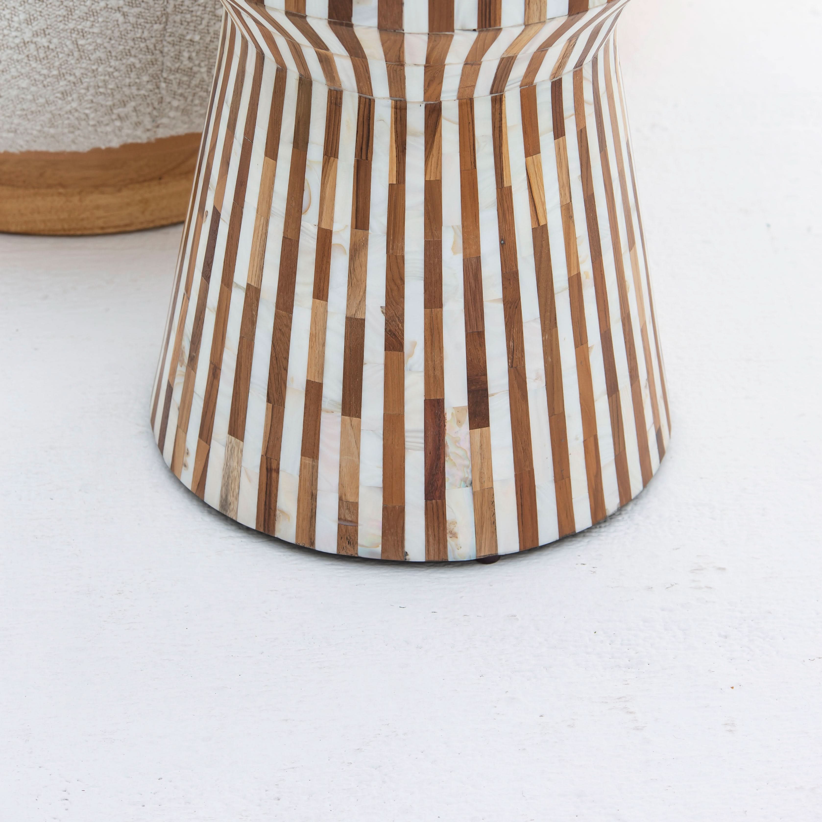 MYSTIC WOODEN INLAY HOURGLASS SIDE TABLE - Art and craft furniture