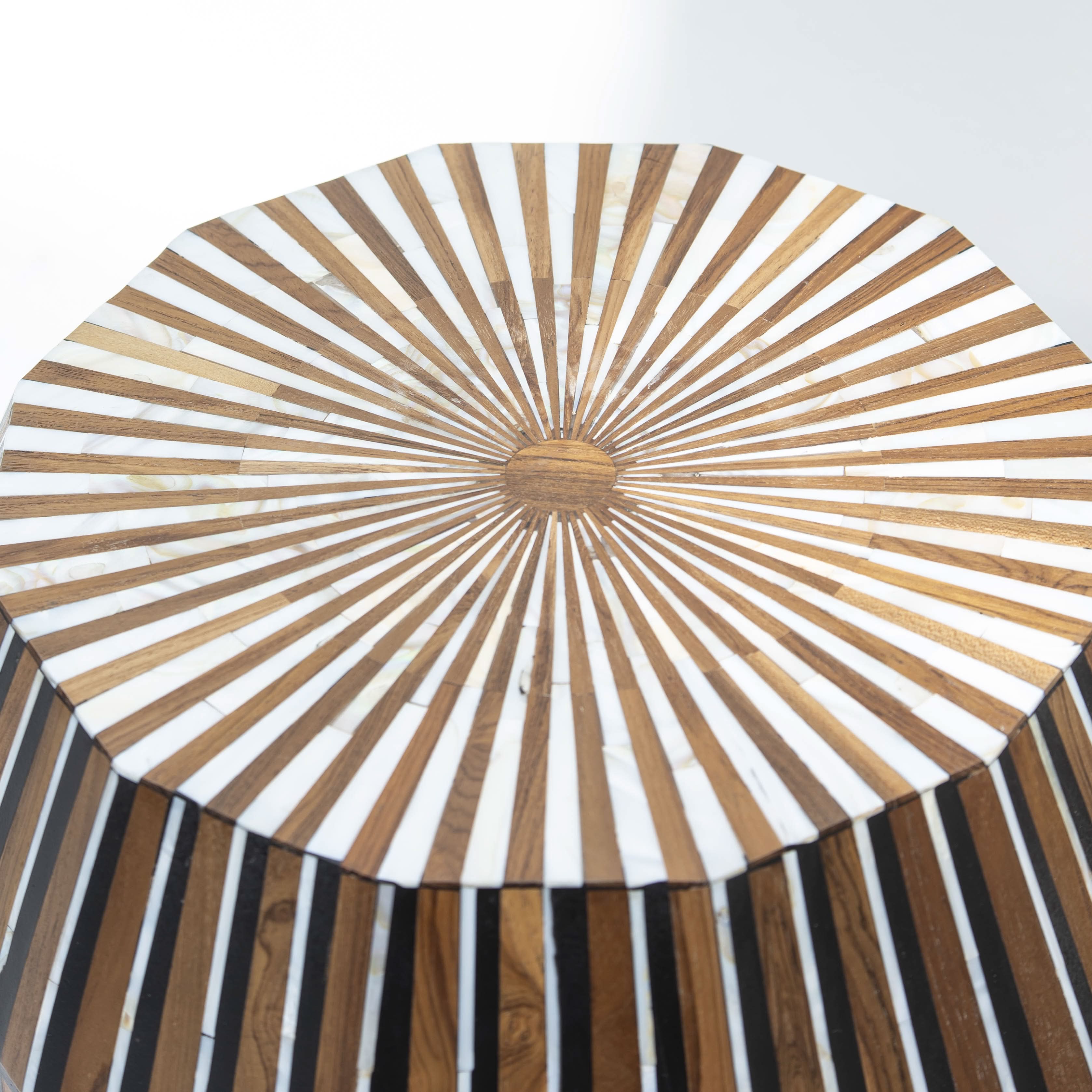 MYSTIC WOODEN INLAY BARREL SIDE STOOL - Art and craft furniture