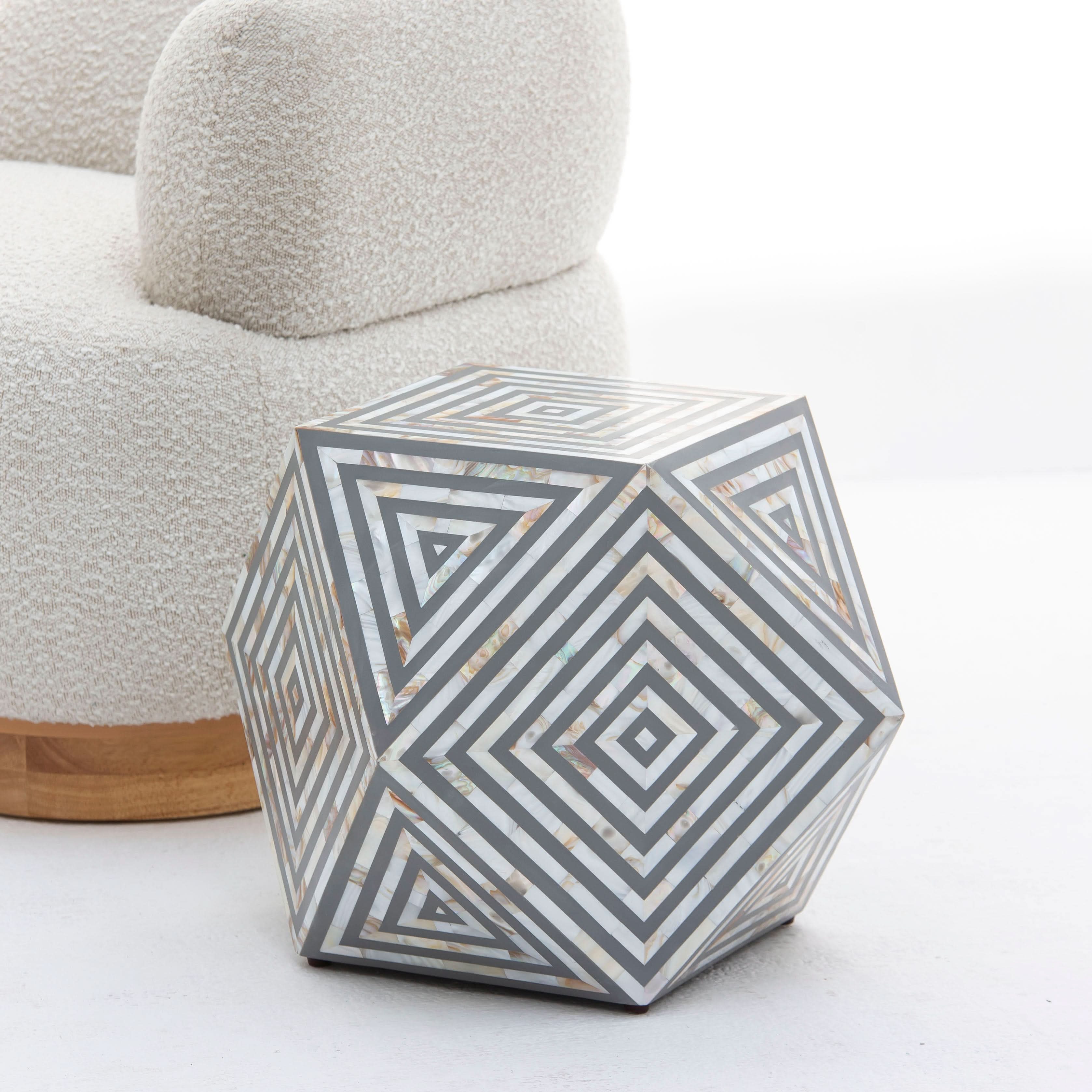 MOONLIT-GREY MOTHER OF PEARL STRIP DIAMOND STOOL - Art and craft furniture