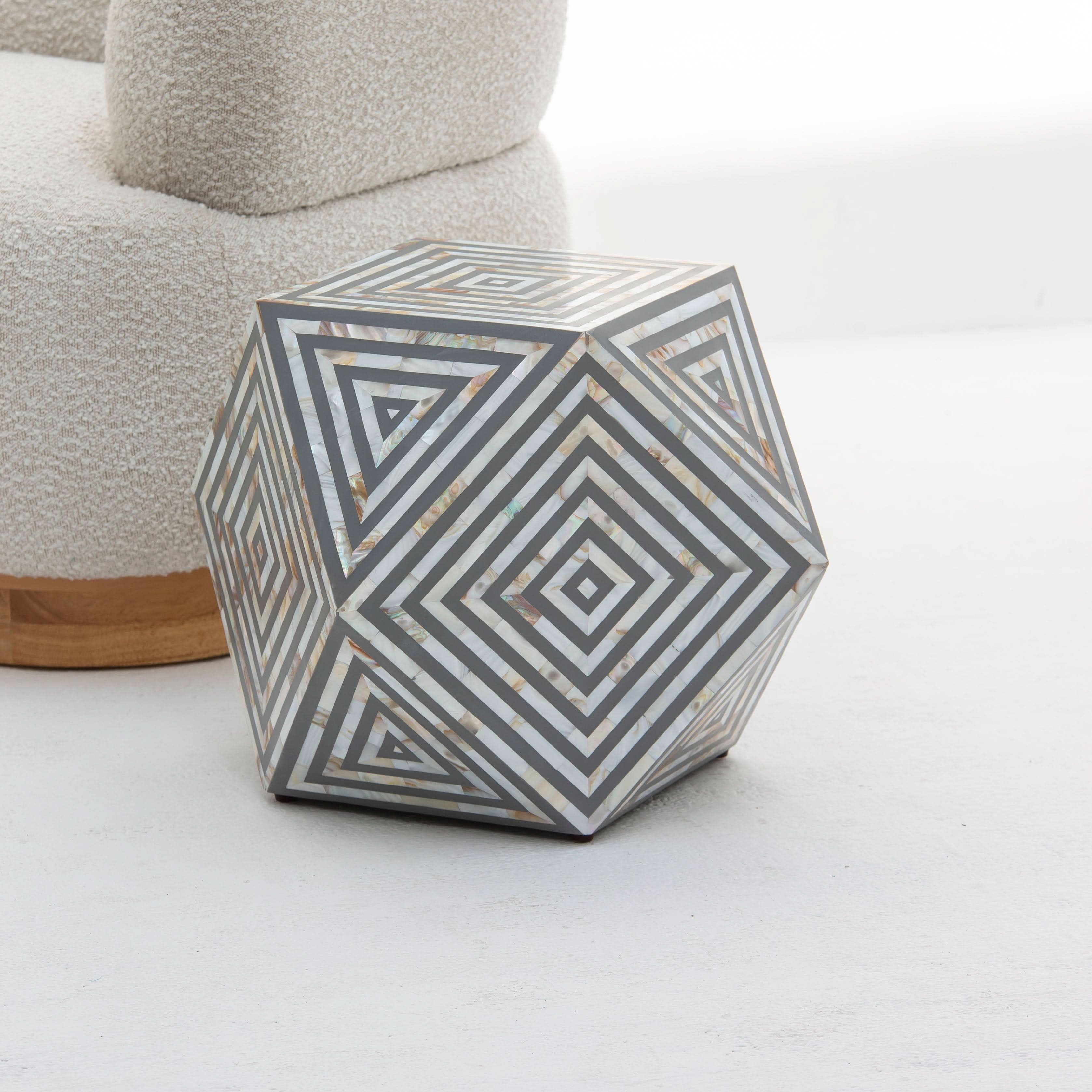 MOONLIT-GREY MOTHER OF PEARL STRIP DIAMOND STOOL - Art and craft furniture