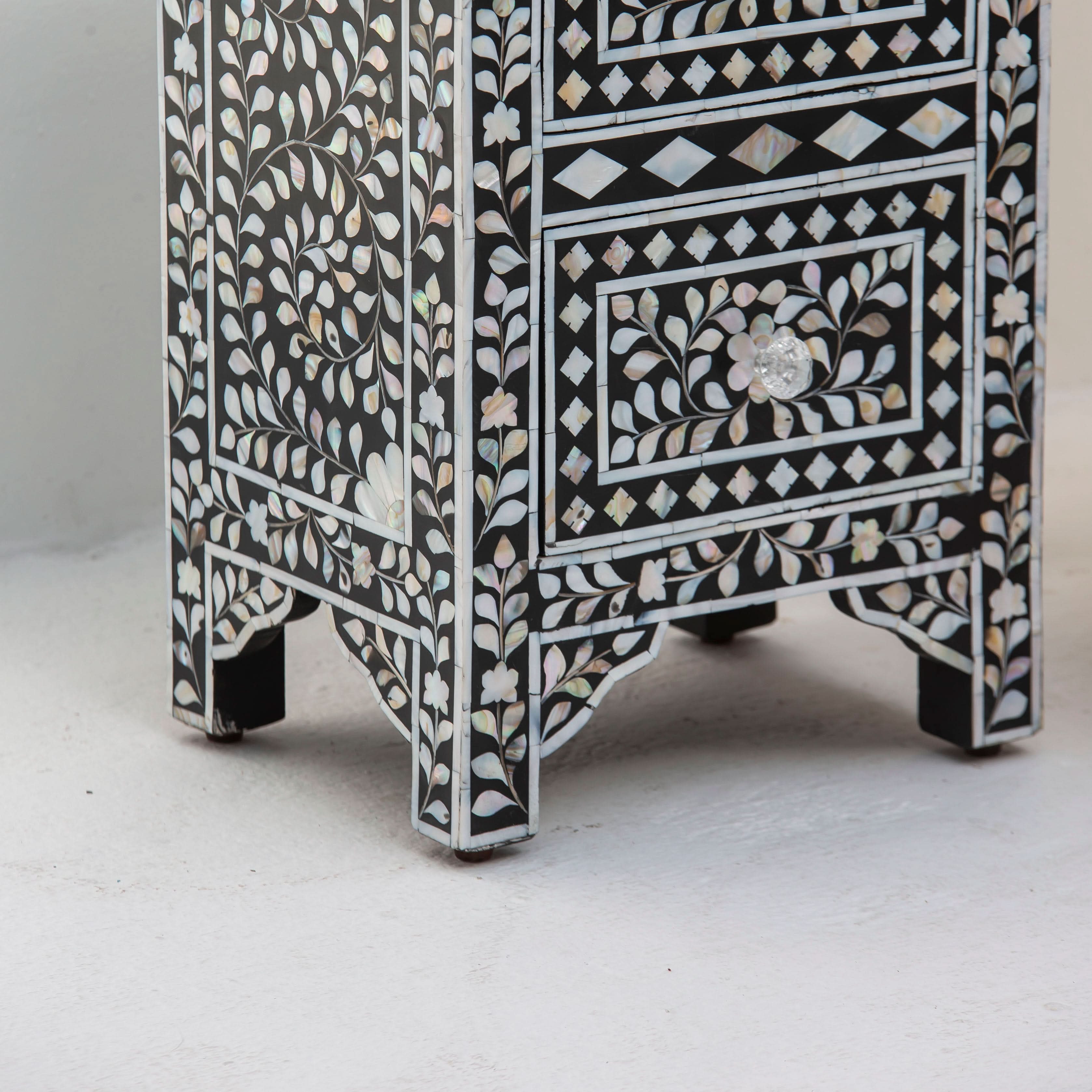 OCEAN-BLACK MOTHER OF PEARL TWO DRAWER BEDSIDE TABLE - Art and craft furniture