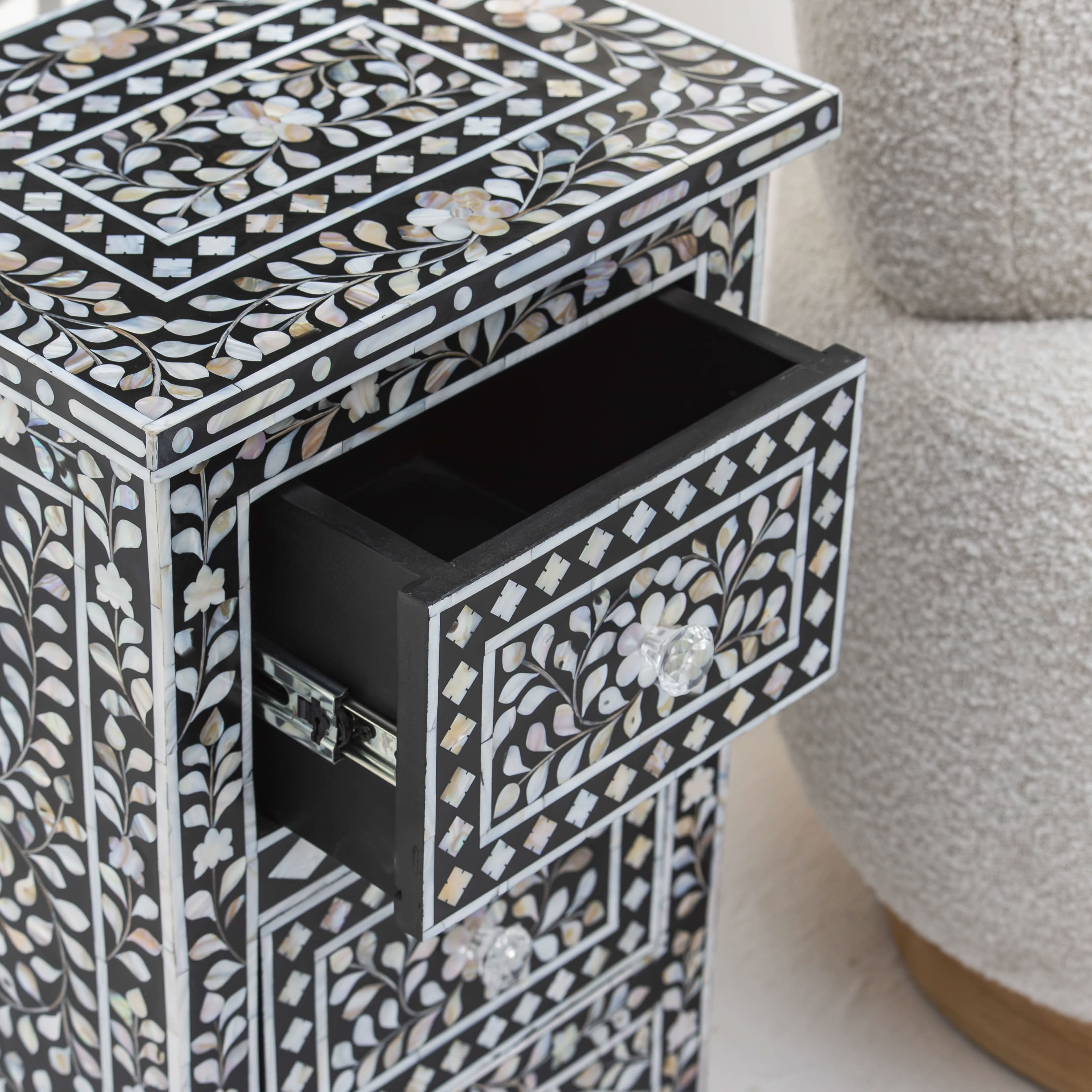 OCEAN-BLACK MOTHER OF PEARL TWO DRAWER BEDSIDE TABLE - Art and craft furniture