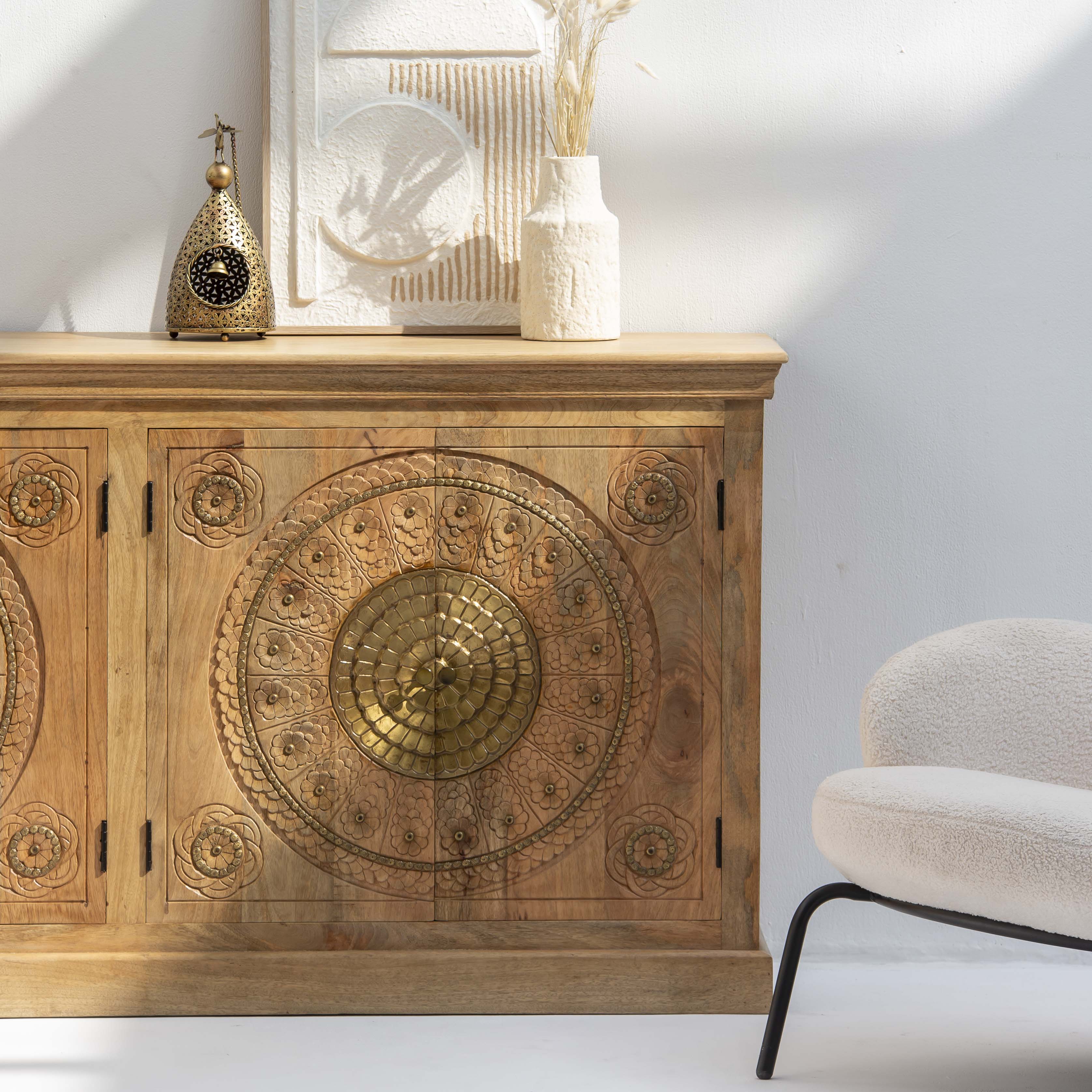 GOLD COAT WOODEN FOUR DOOR SIDEBOARD - Art and craft furniture
