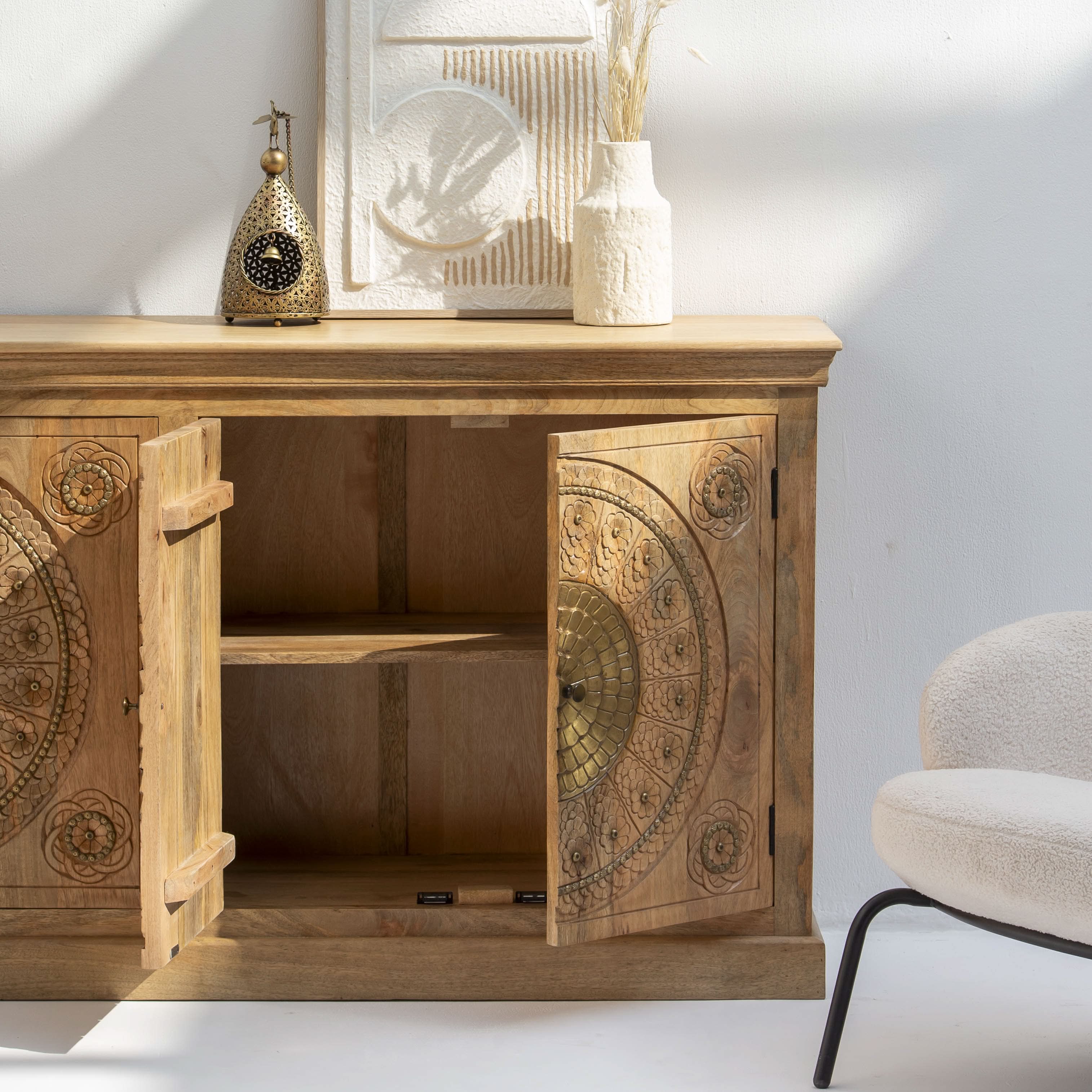 GOLD COAT WOODEN FOUR DOOR SIDEBOARD - Art and craft furniture