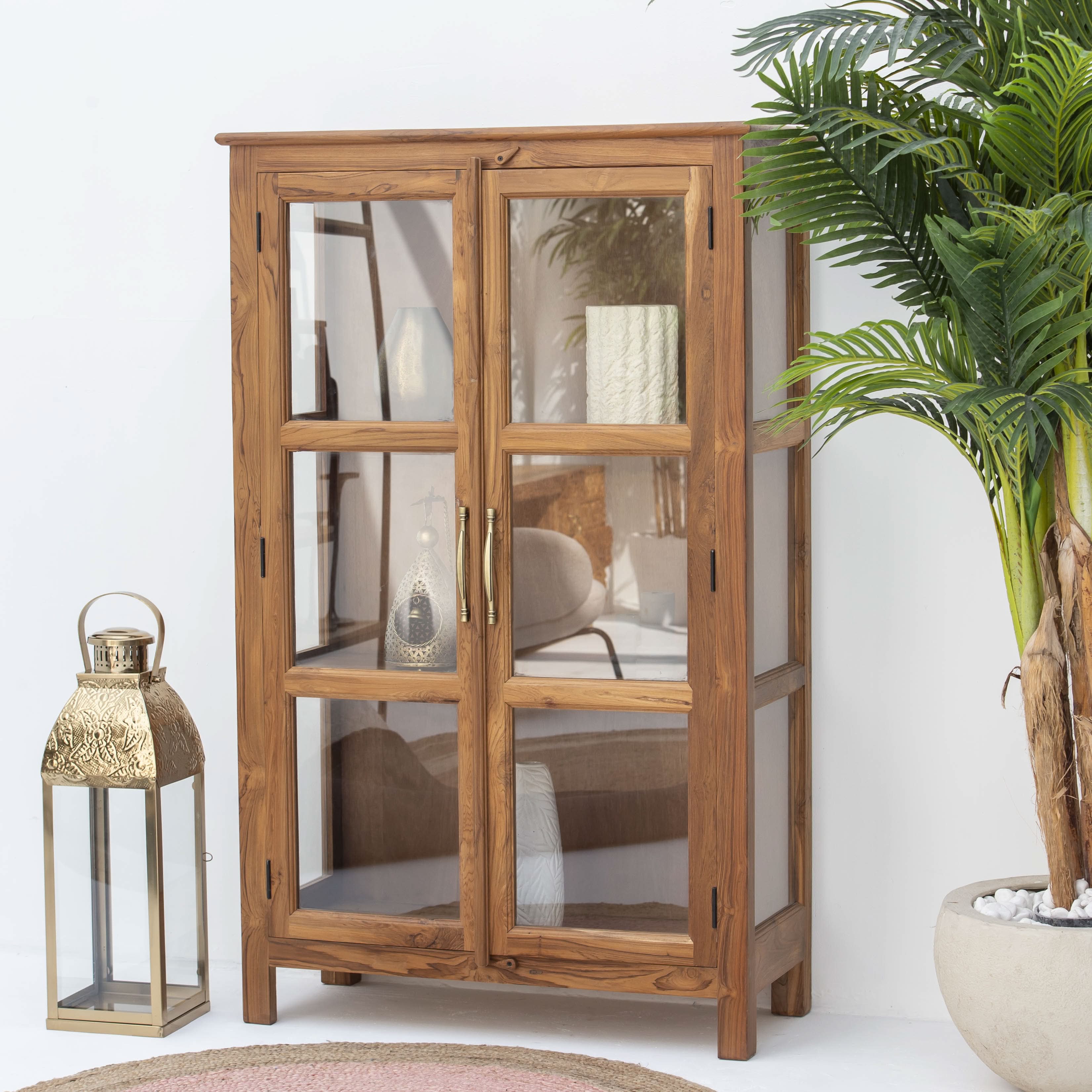 ROYAL TEAK GLASS DOOR CABINET - Art and craft furniture