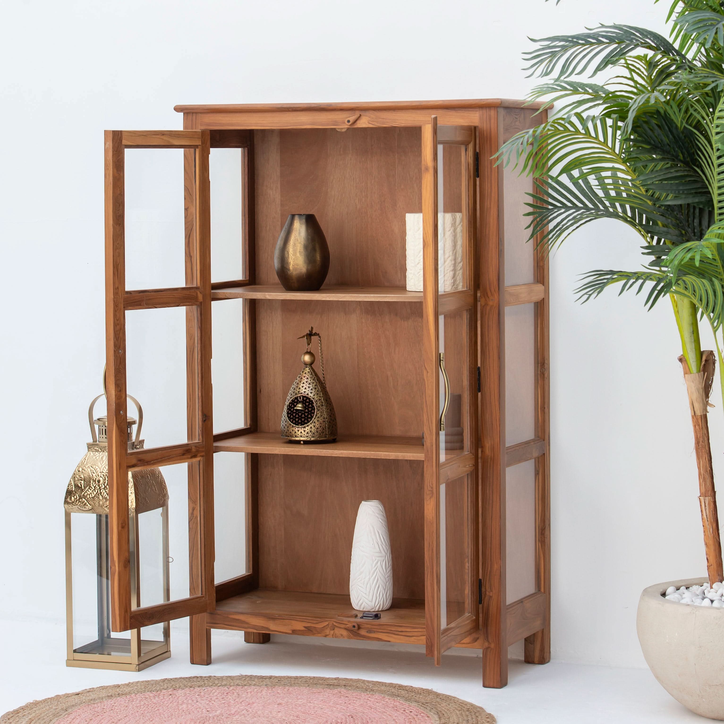 ROYAL TEAK GLASS DOOR CABINET - Art and craft furniture