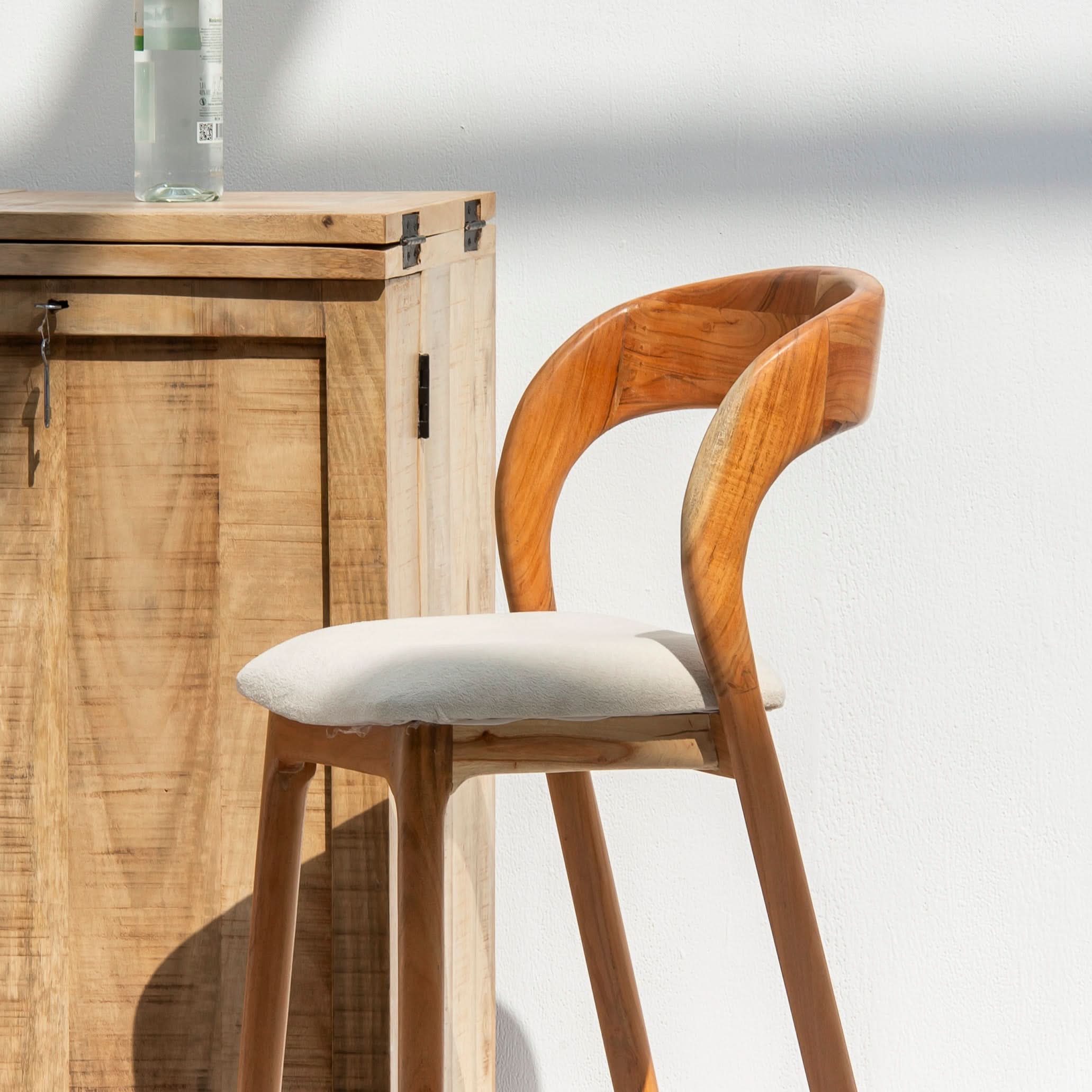 MINIMALIST ACACIA WOOD WITH FABRIC BAR STOOL - Art and craft furniture