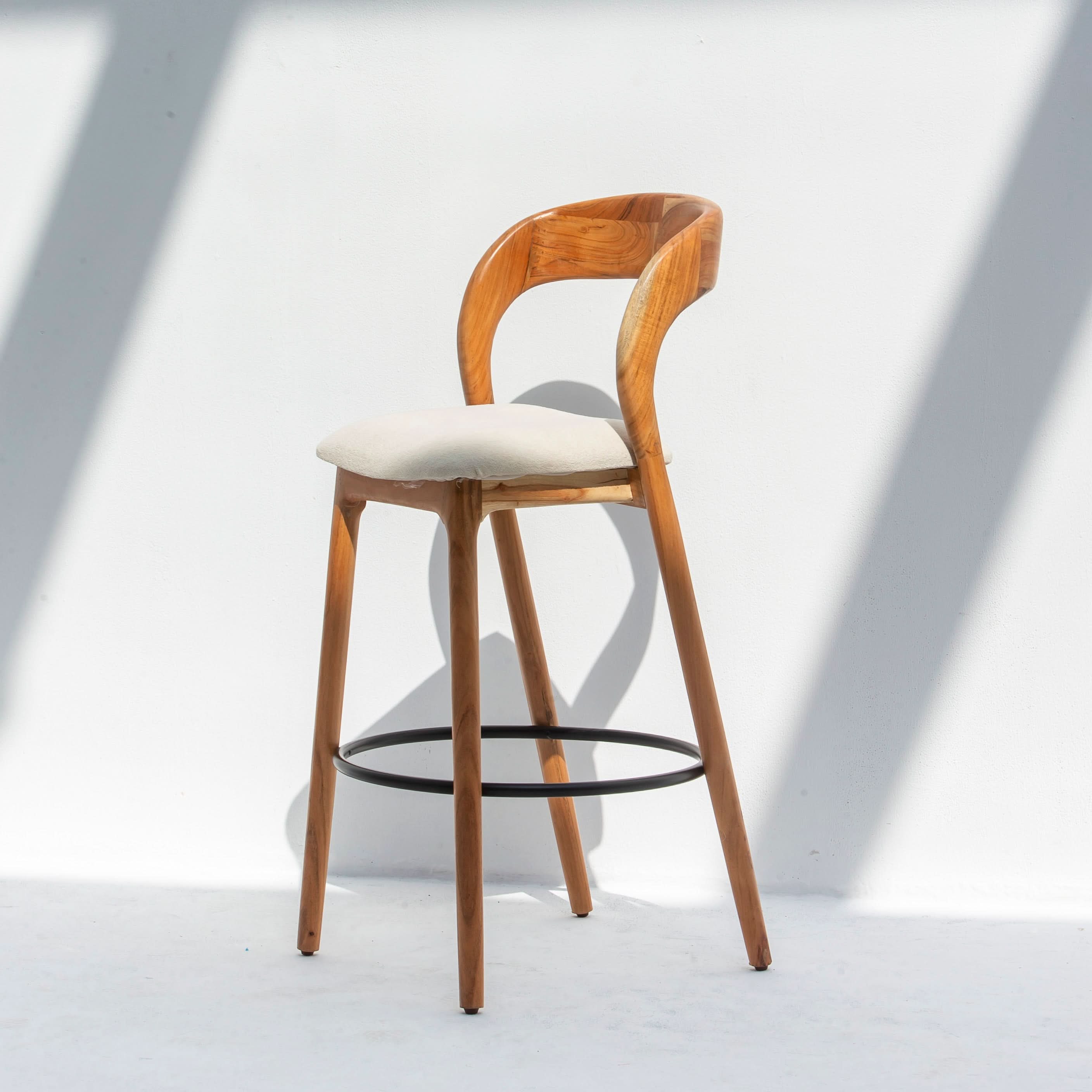 MINIMALIST ACACIA WOOD WITH FABRIC BAR STOOL - Art and craft furniture