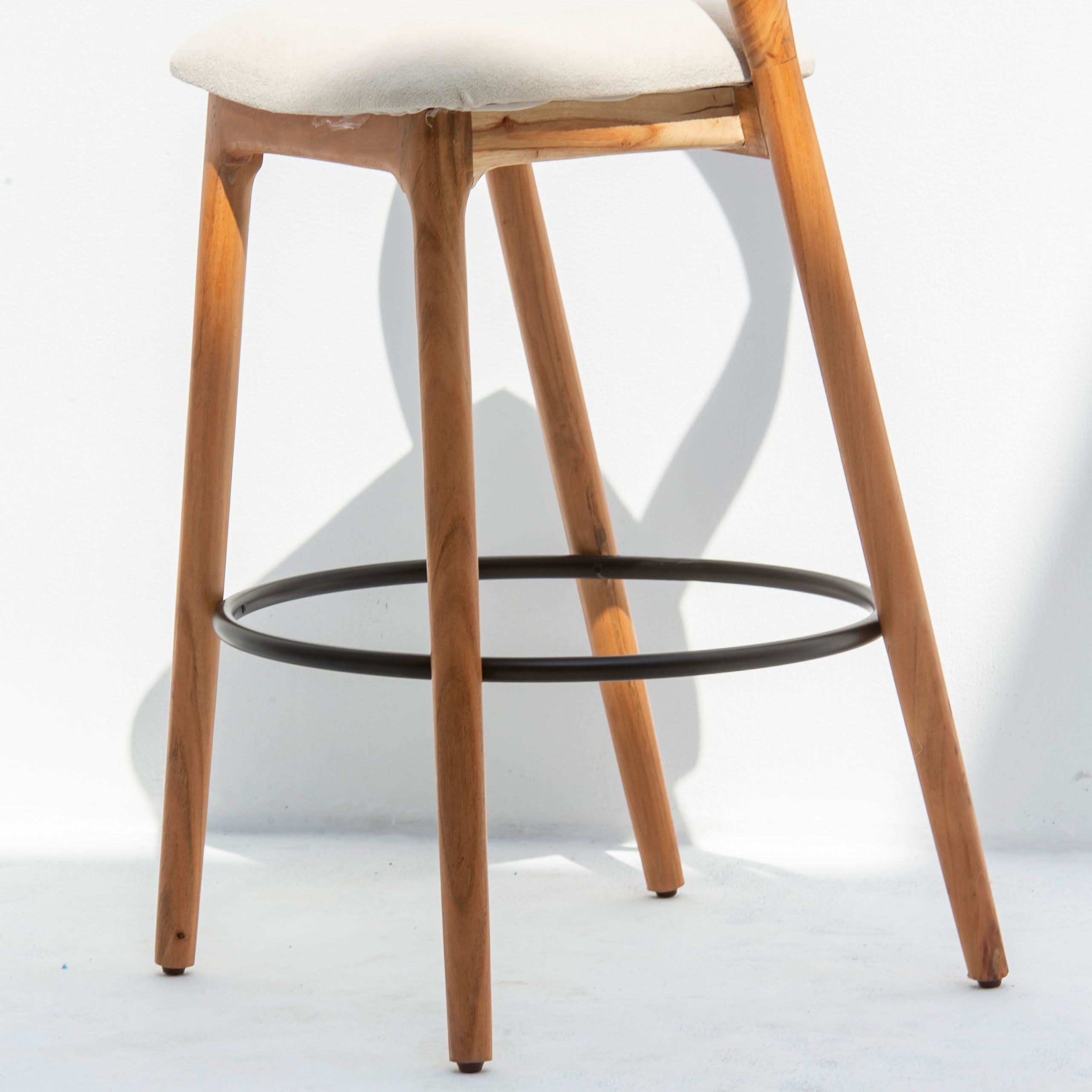 MINIMALIST ACACIA WOOD WITH FABRIC BAR STOOL - Art and craft furniture