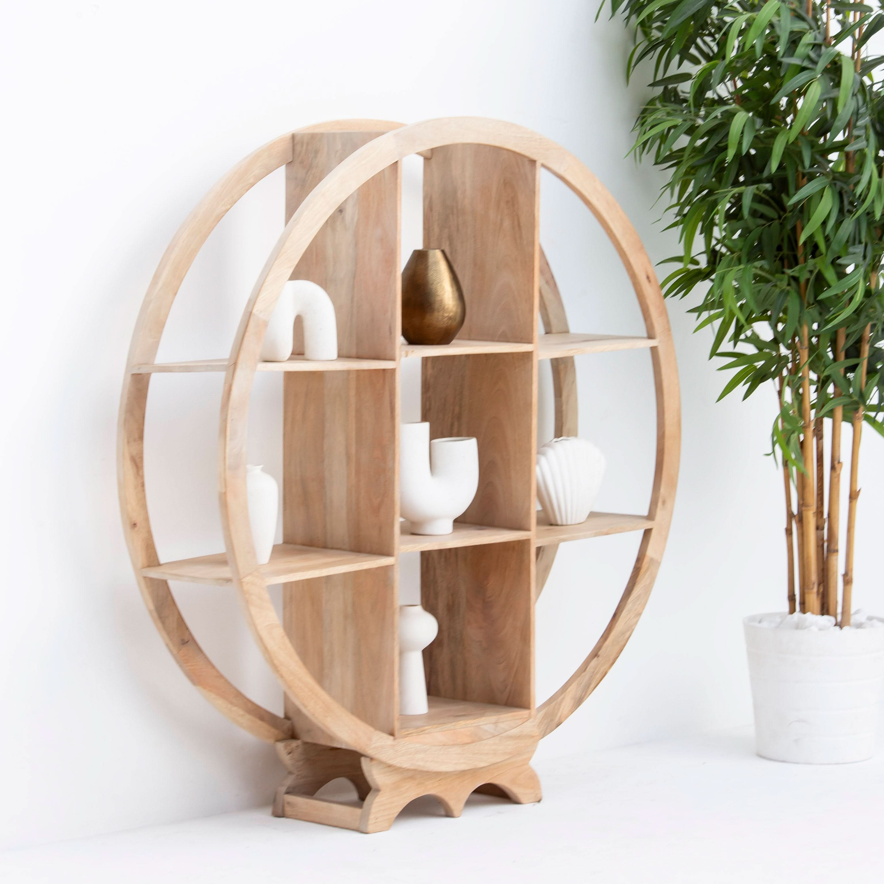AUREVO WOODEN ROUND OPEN BOOKSHELF - Art and craft furniture
