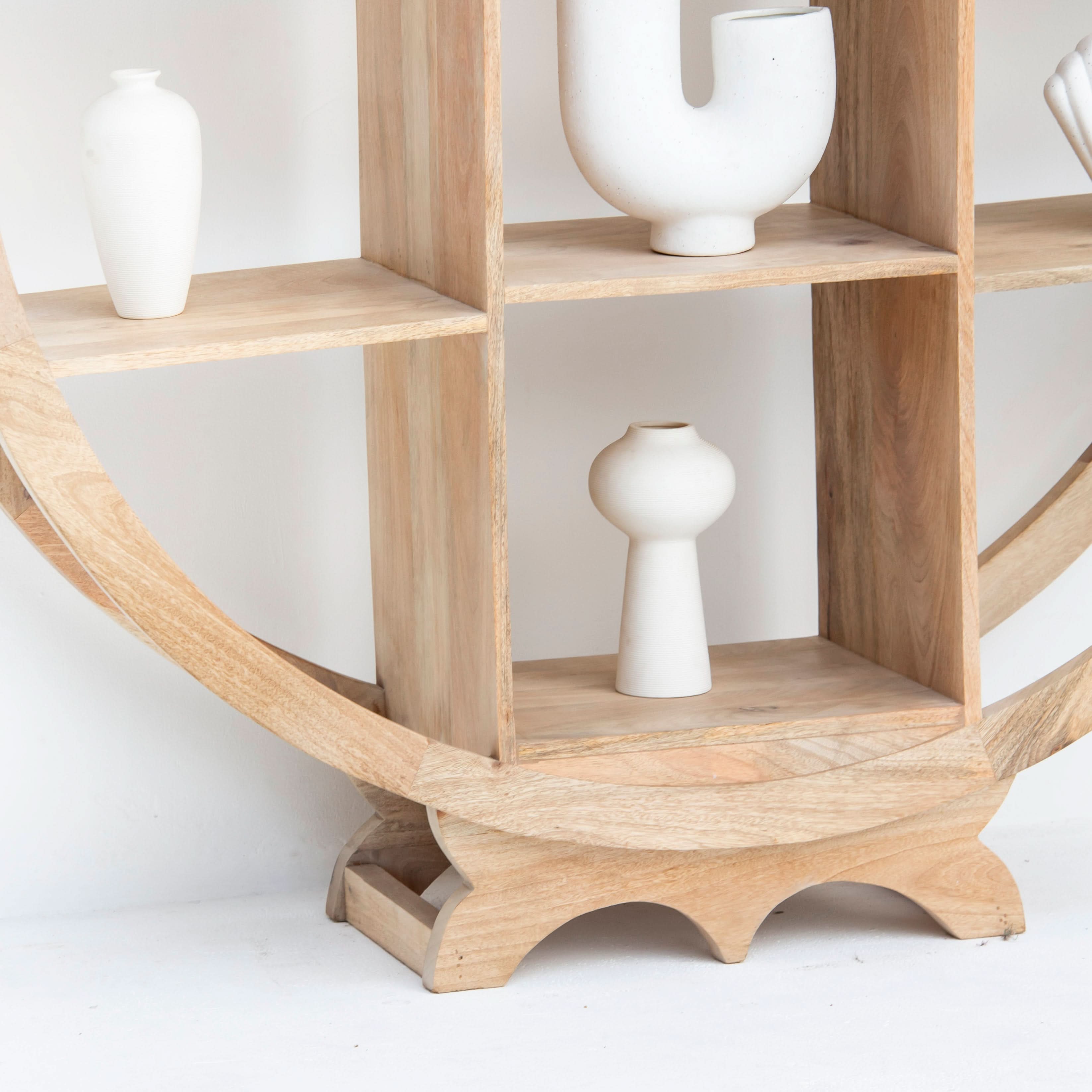 AUREVO WOODEN ROUND OPEN BOOKSHELF - Art and craft furniture