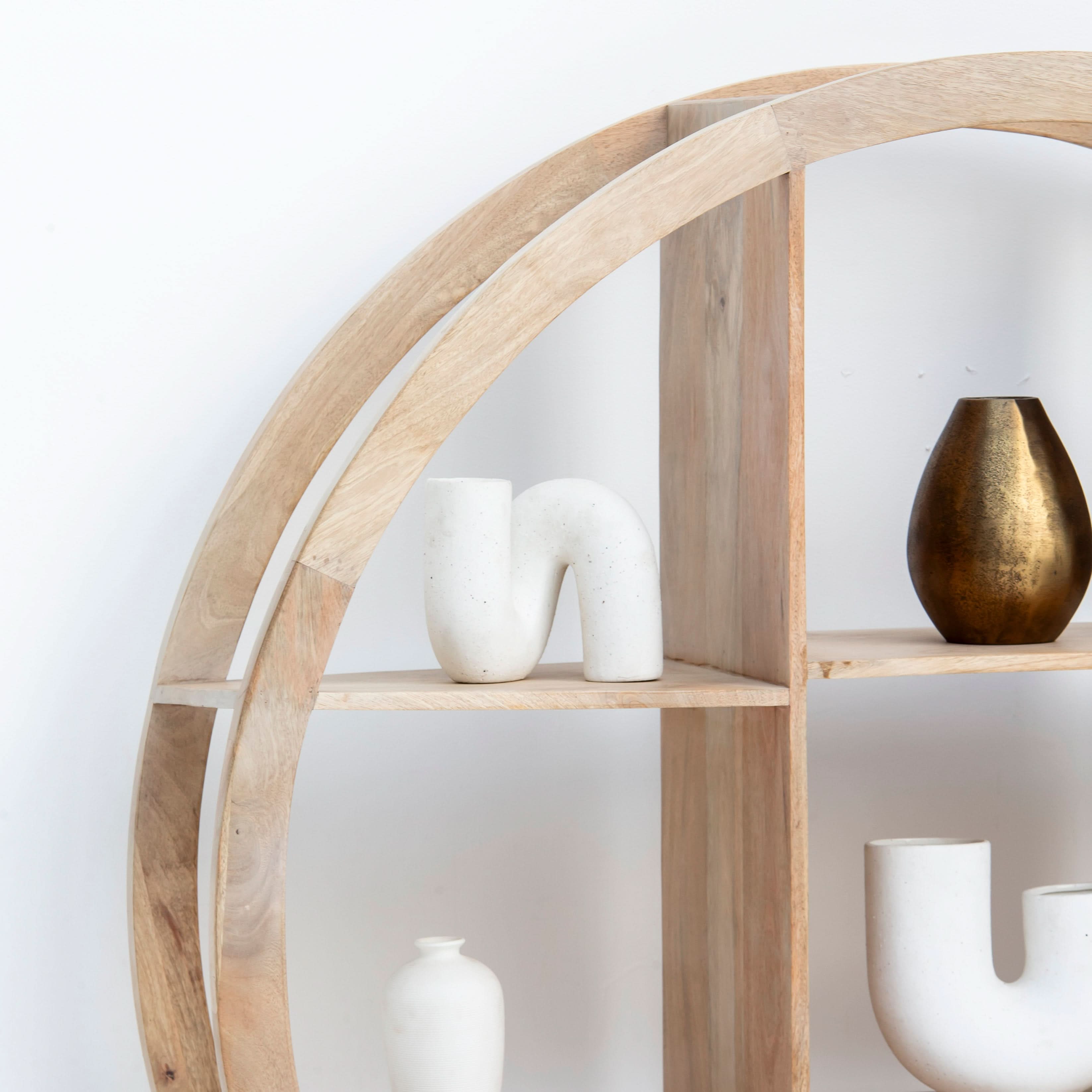 AUREVO WOODEN ROUND OPEN BOOKSHELF - Art and craft furniture
