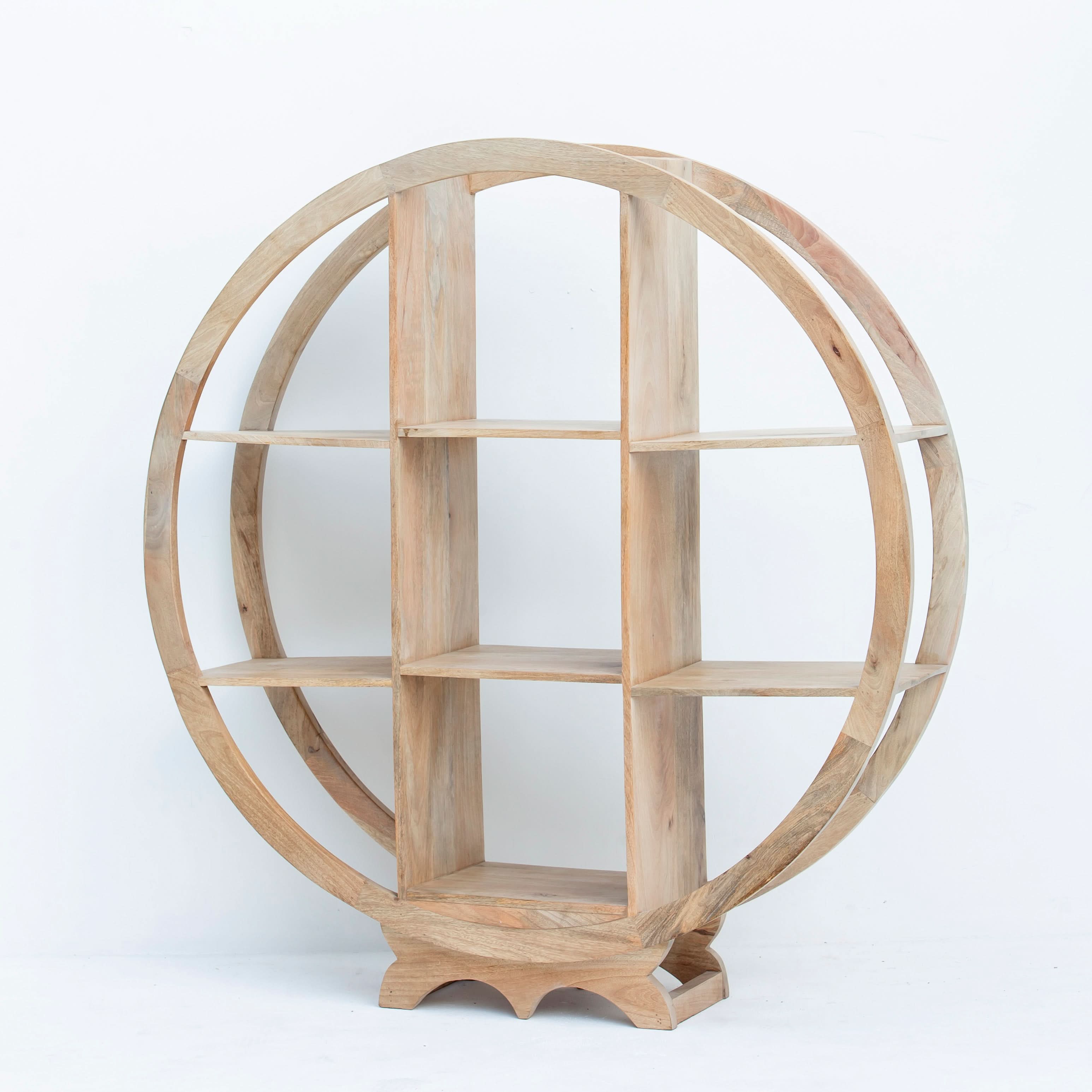 AUREVO WOODEN ROUND OPEN BOOKSHELF - Art and craft furniture