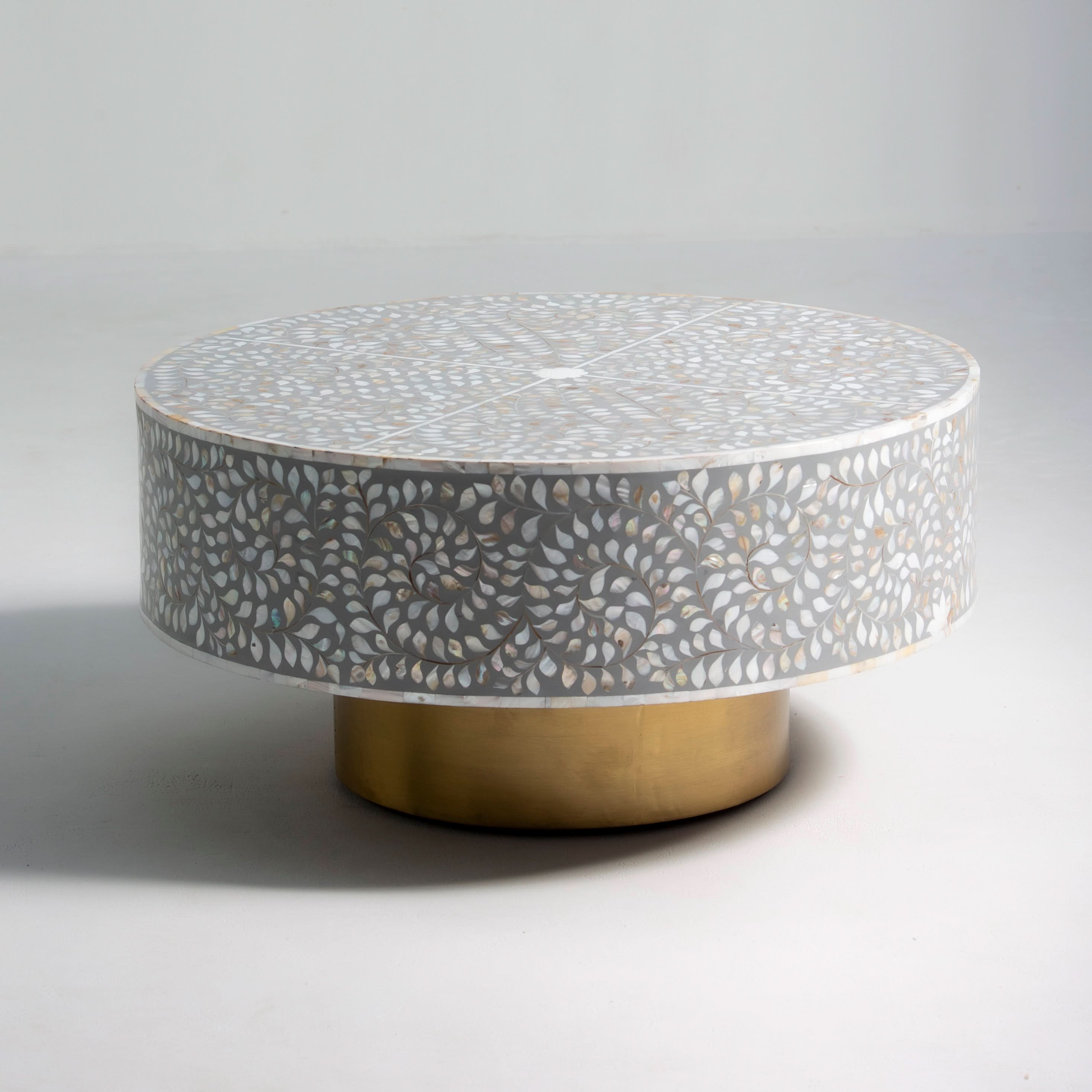 FLORAL GREY MOTHER OF PEARL COFFEE TABLE - Art and craft furniture