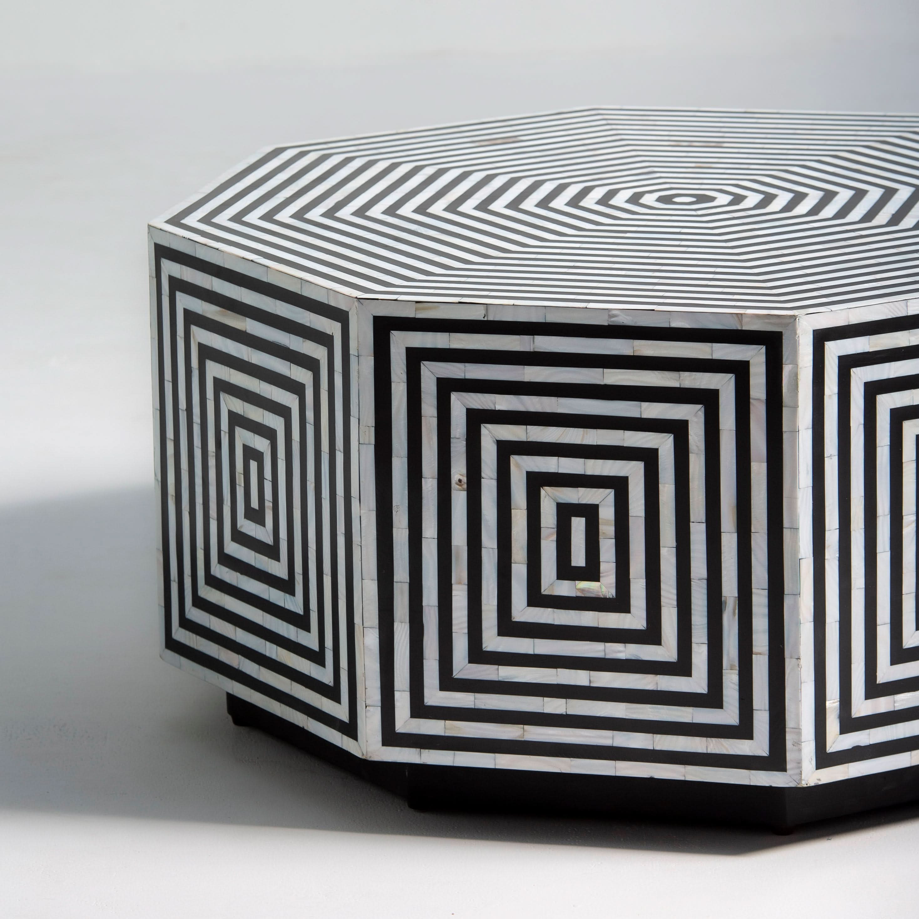 MOONLIT-BLACK MOTHER OF PEARL HEXA COFFEE TABLE - Art and craft furniture
