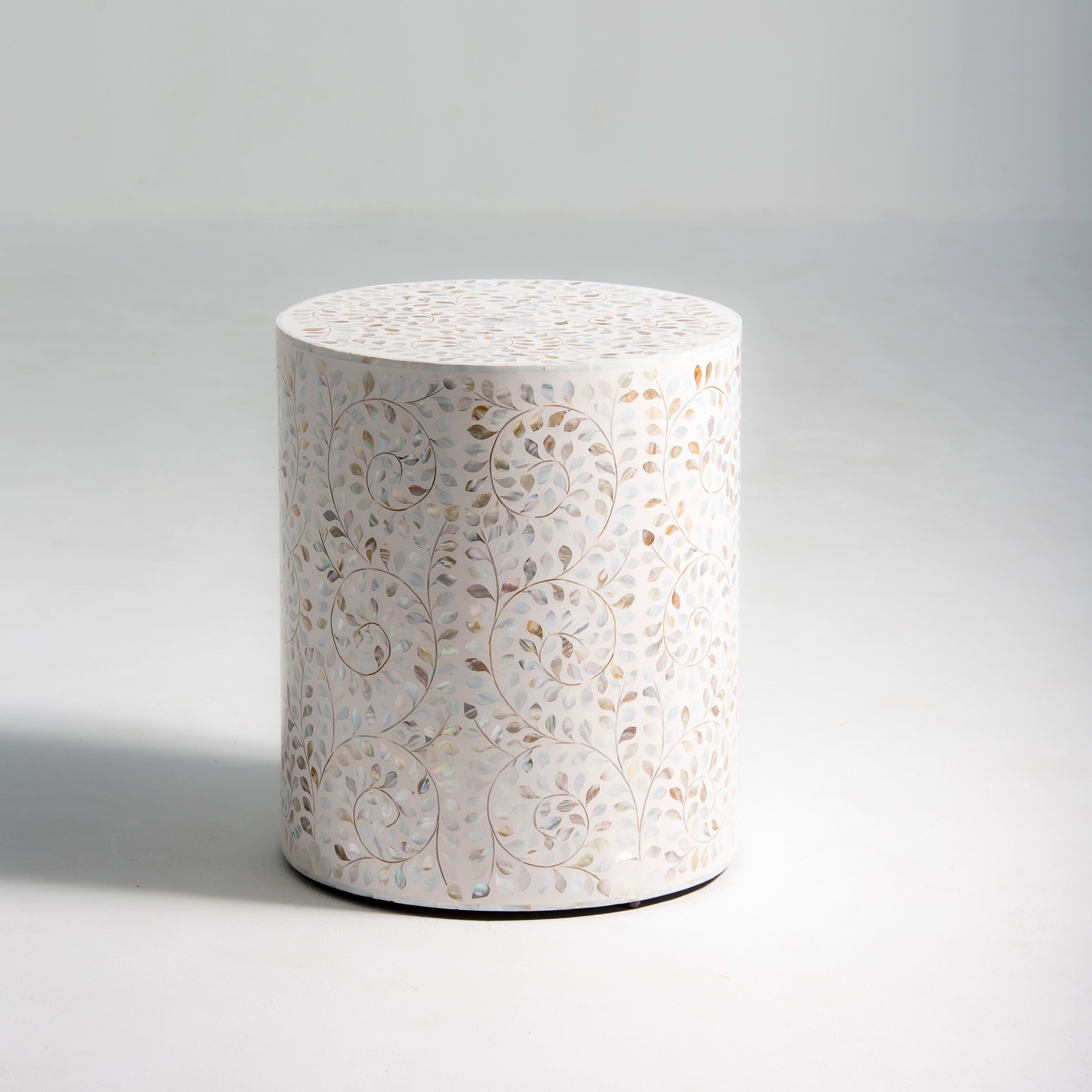 OCEAN-WHITE MOTHER OF PEARL ROUND SIDE TABLE - Art and craft furniture