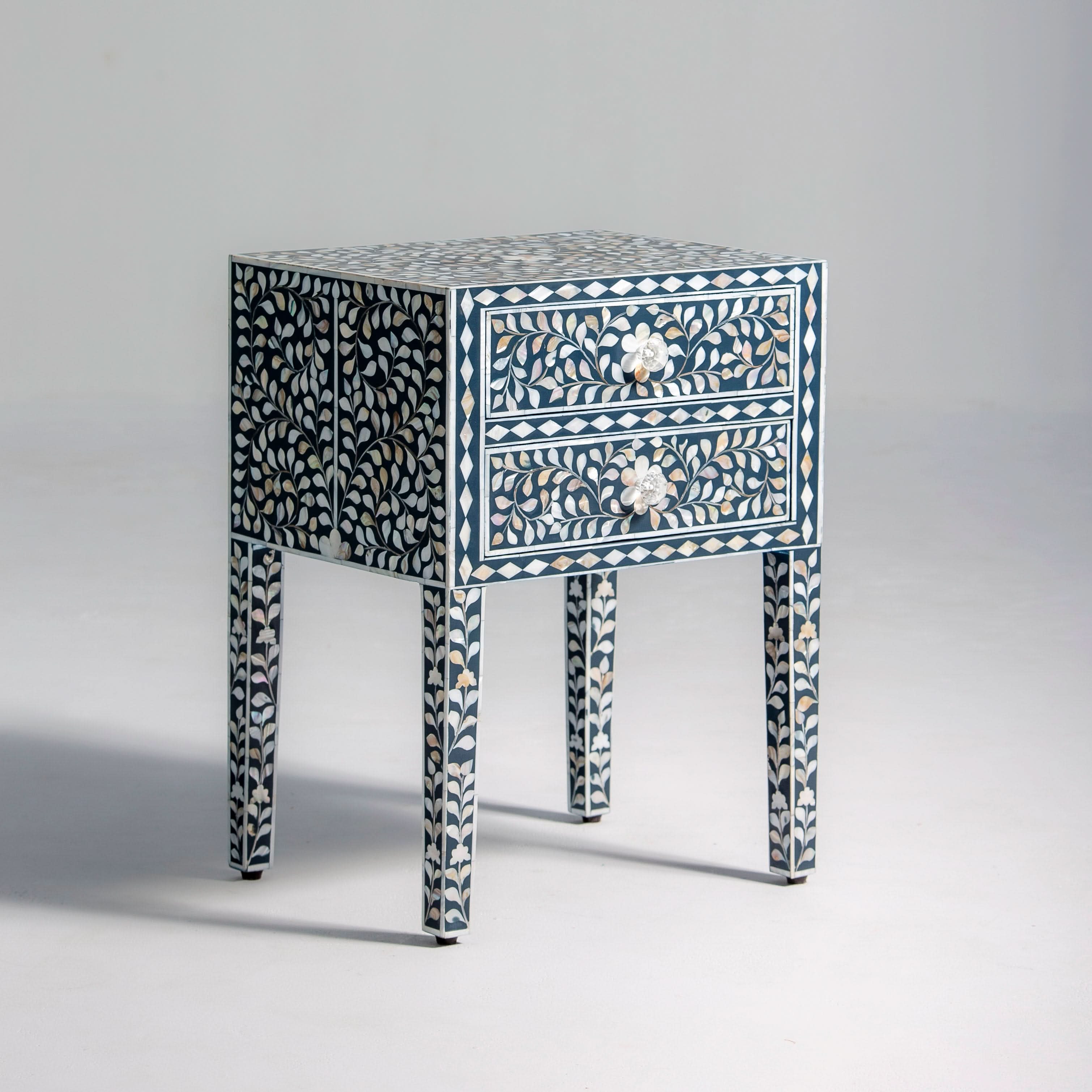 OCEAN-BLACK MOTHER OF PEARL TWO DRAWER BEDSIDE TABLE - Art and craft furniture