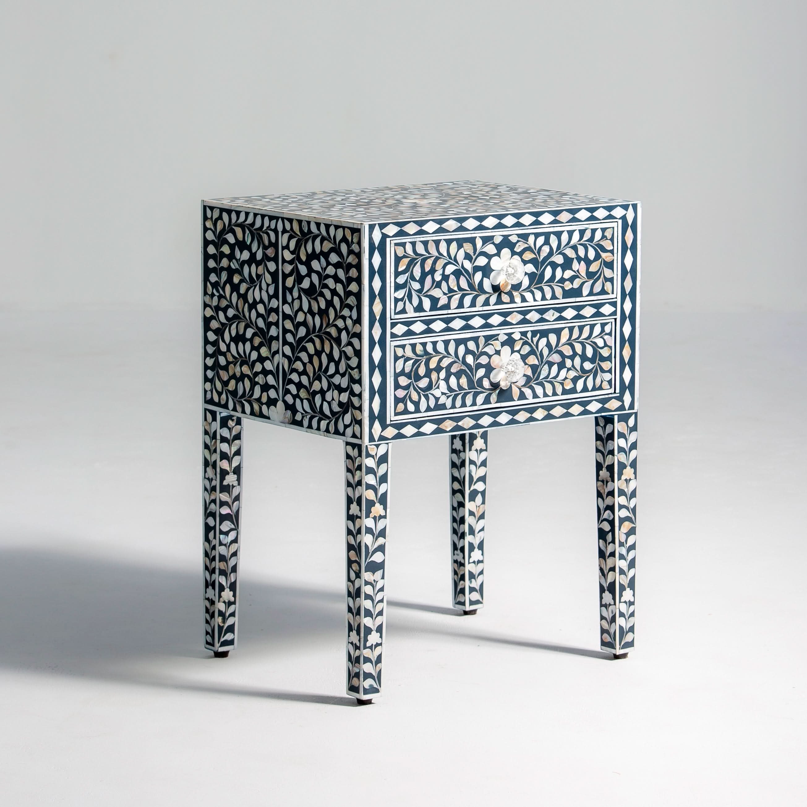 OCEAN-BLACK MOTHER OF PEARL TWO DRAWER BEDSIDE TABLE - Art and craft furniture