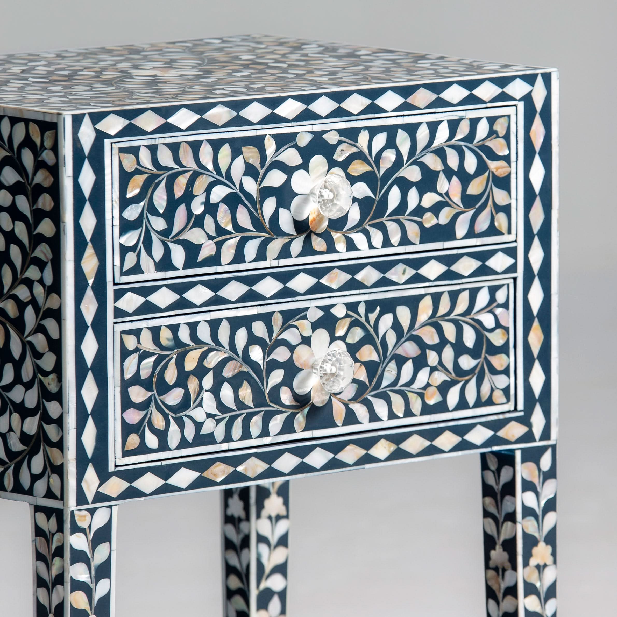 OCEAN-BLACK MOTHER OF PEARL TWO DRAWER BEDSIDE TABLE - Art and craft furniture